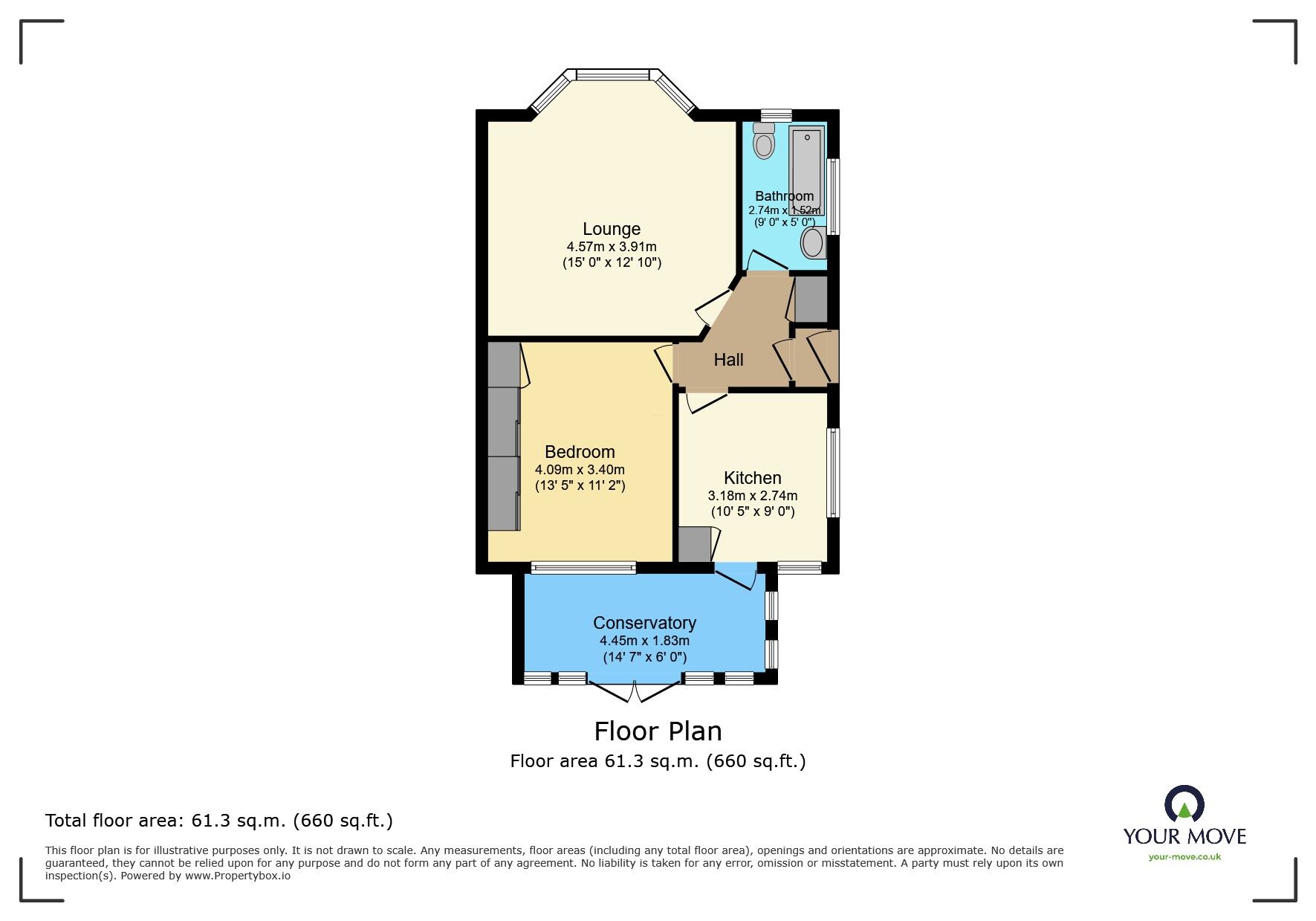 Floorplan of 1 bedroom Semi Detached Bungalow for sale, Cornmill Gardens, Polegate, East Sussex, BN26