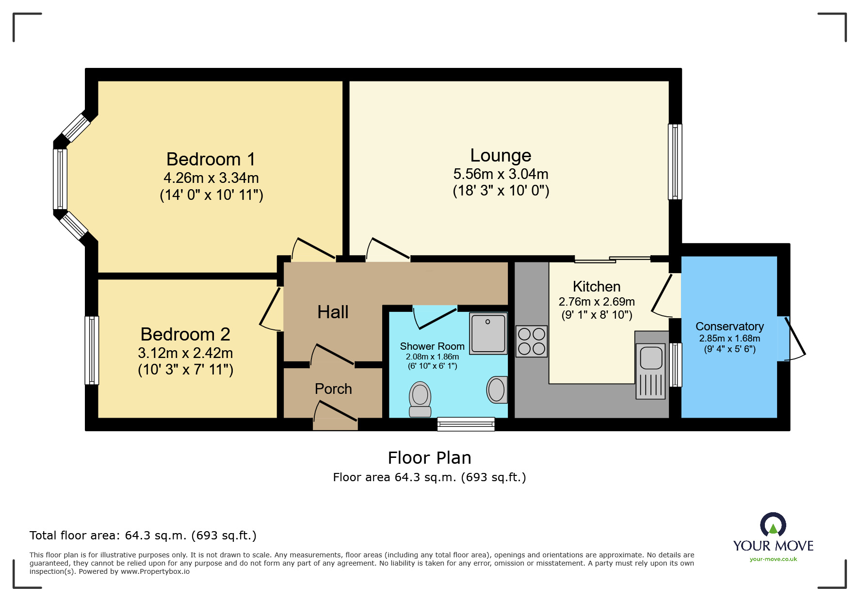 Floorplan of 2 bedroom Semi Detached Bungalow for sale, Oldfield Avenue, Eastbourne, East Sussex, BN20