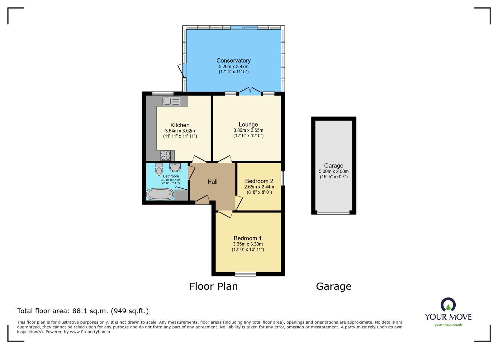 Floorplan of 2 bedroom Detached Bungalow for sale, Combe Rise, Eastbourne, East Sussex, BN20