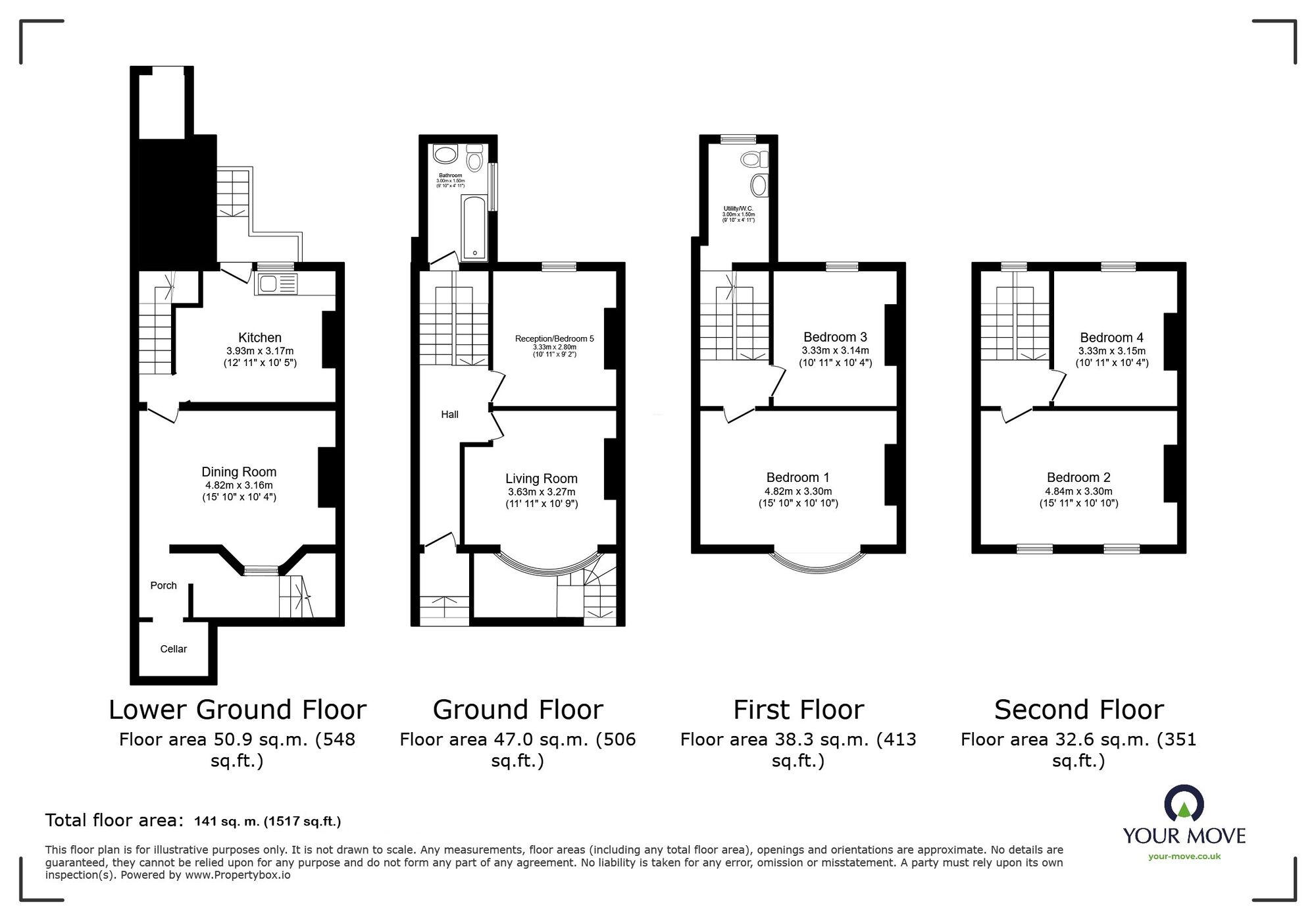 Floorplan of 5 bedroom Mid Terrace House for sale, Abbots Hill, Ramsgate, Kent, CT11