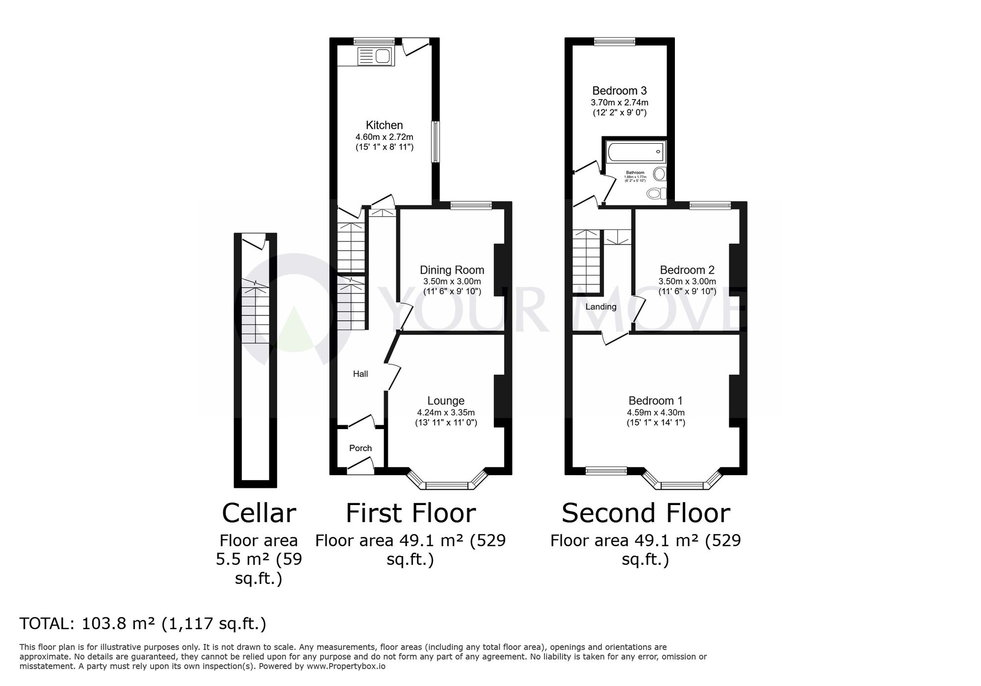 Floorplan of 3 bedroom End Terrace House for sale, Belvedere Road, Broadstairs, Kent, CT10