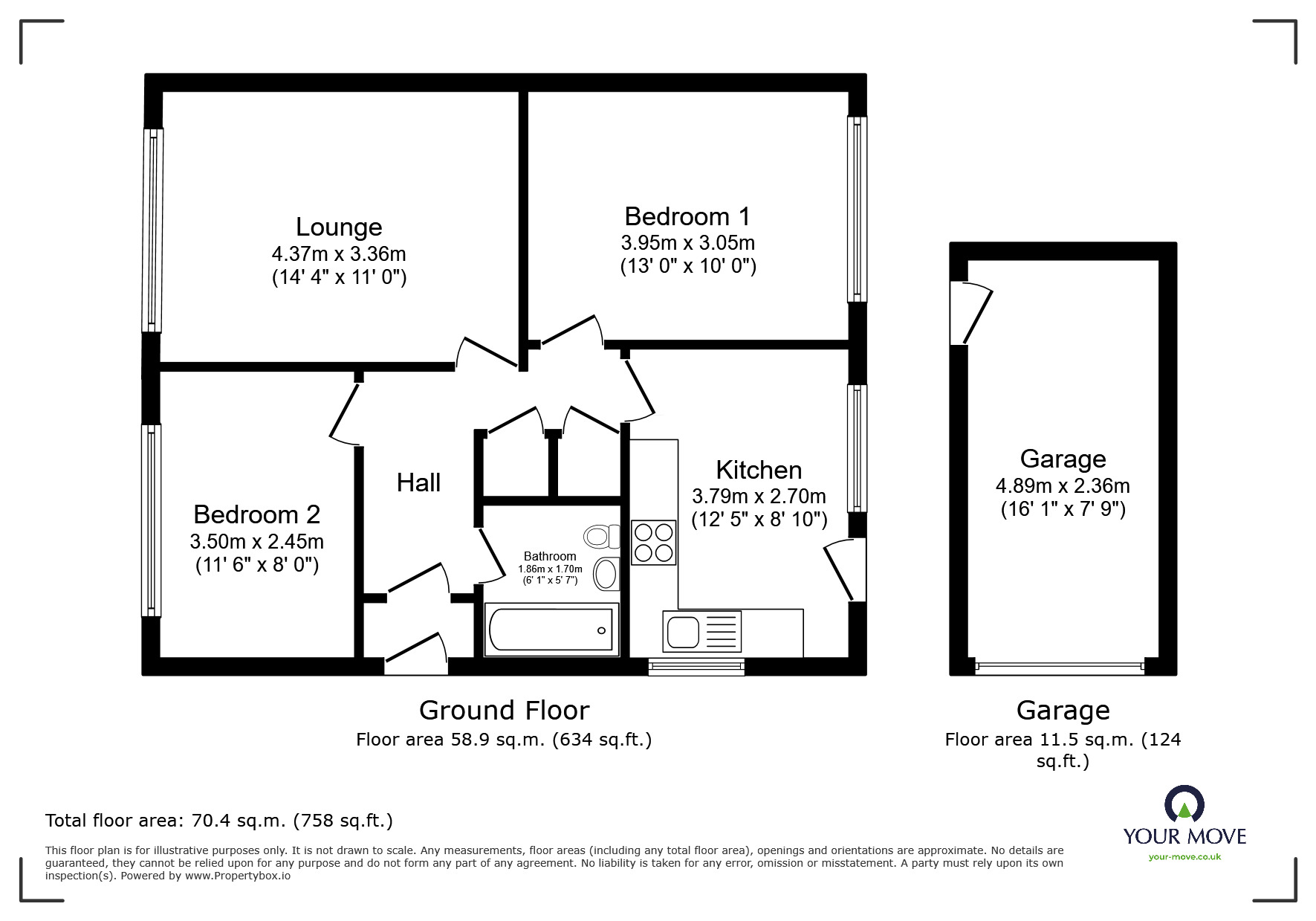 Floorplan of 2 bedroom Semi Detached Bungalow for sale, Windermere Avenue, Ramsgate, Kent, CT11
