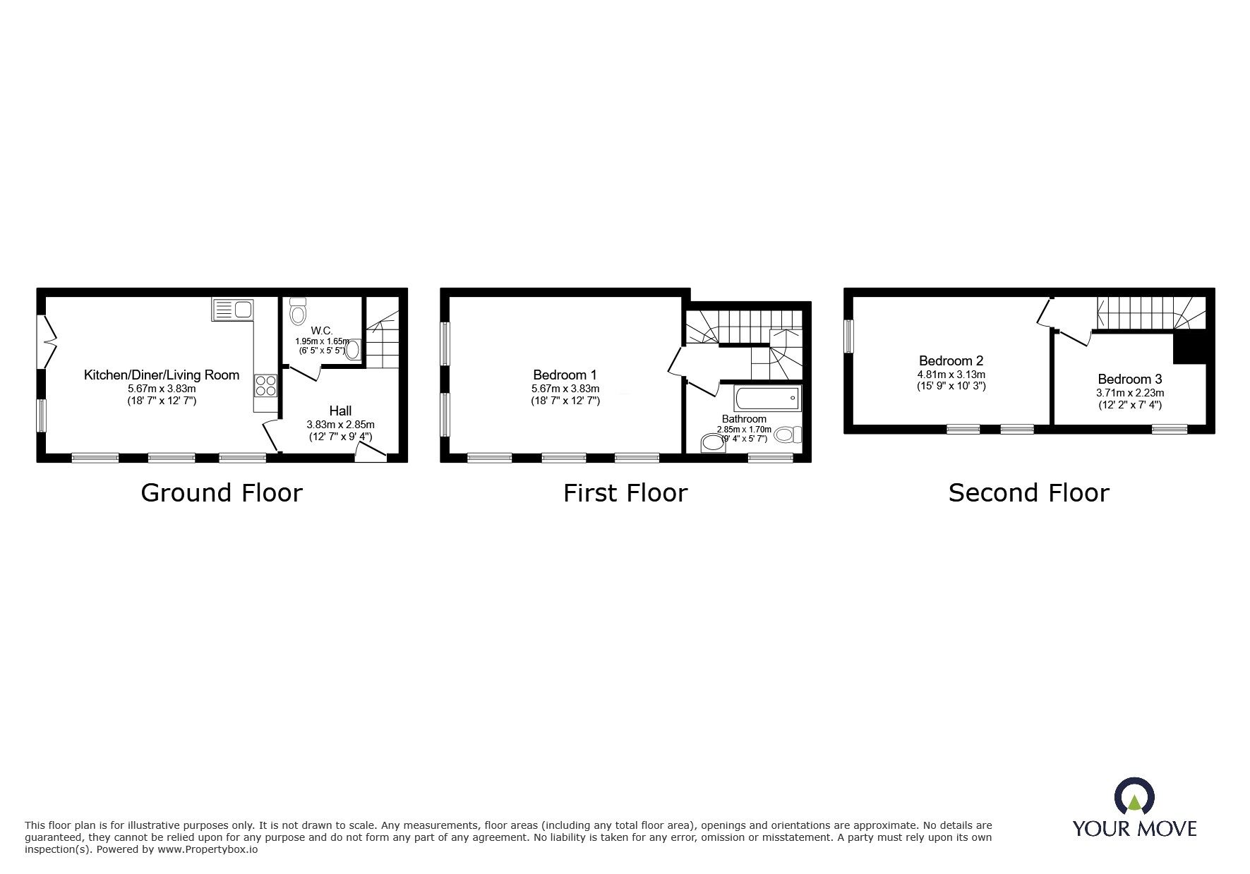 Floorplan of 3 bedroom End Terrace House for sale, Adelaide Gardens, Ramsgate, Kent, CT11