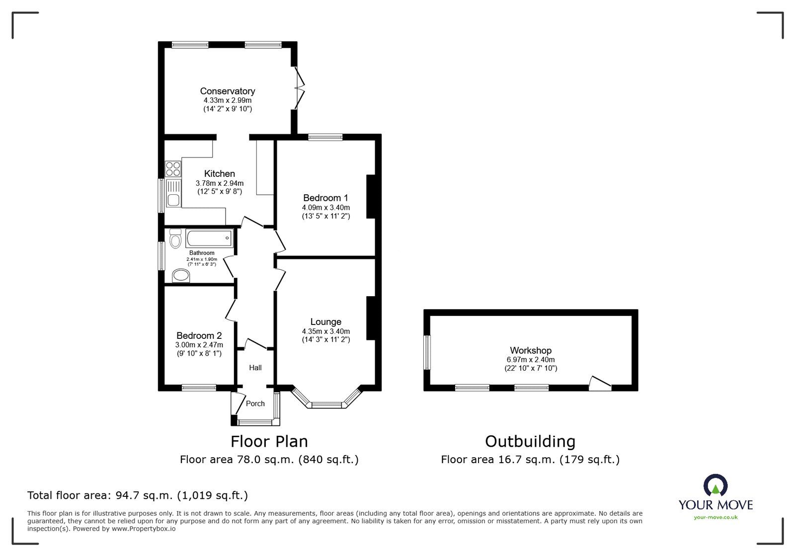 Floorplan of 2 bedroom Semi Detached Bungalow for sale, Hawes Avenue, Ramsgate, Kent, CT11
