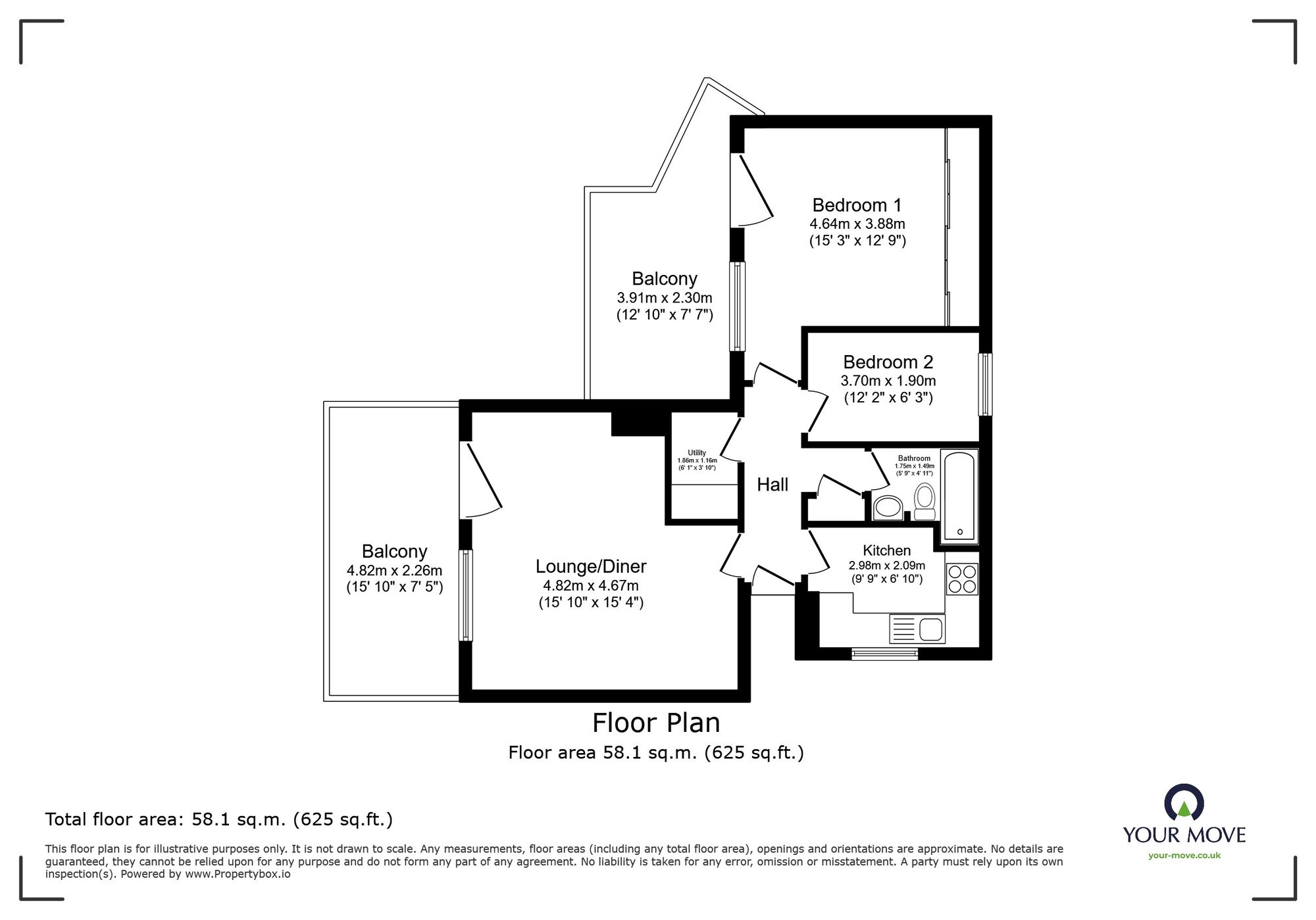 Floorplan of 2 bedroom  Flat for sale, West Cliff Road, Broadstairs, Kent, CT10
