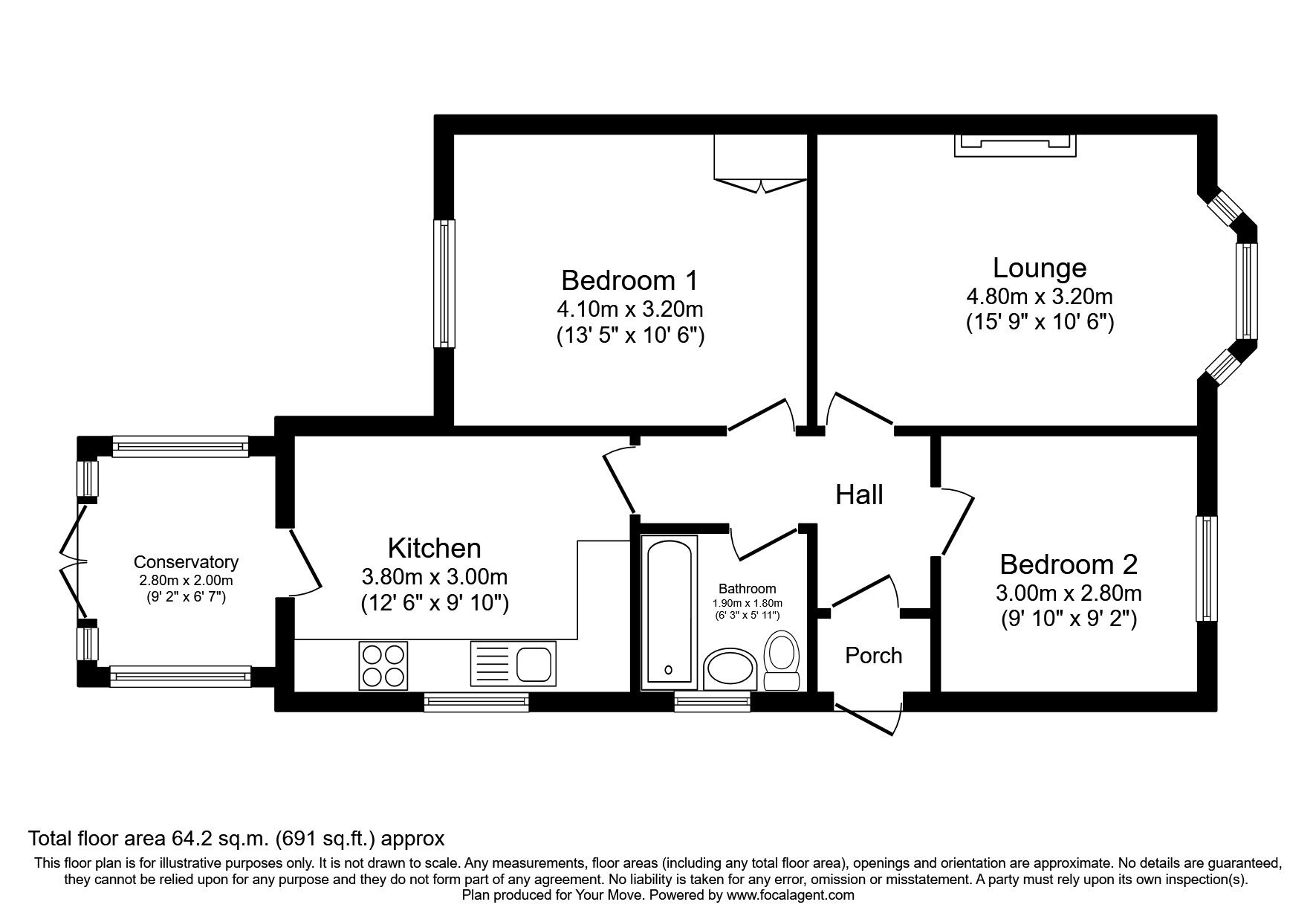 Floorplan of 2 bedroom Semi Detached Bungalow for sale, Hopes Lane, Ramsgate, Kent, CT12