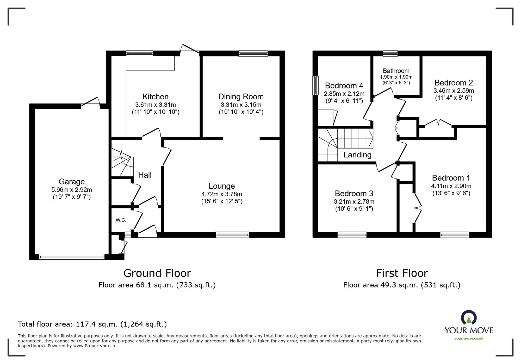 Floorplan of 4 bedroom End Terrace House for sale, Tollemache Close, Manston, Kent, CT12