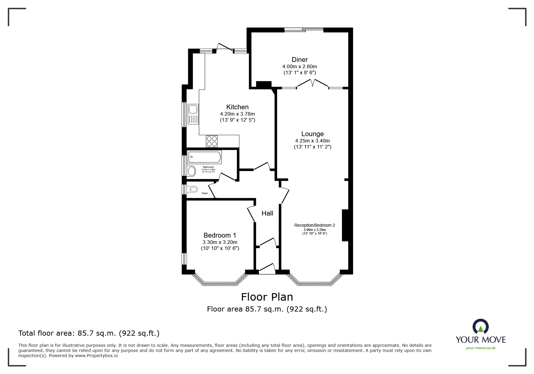Floorplan of 1 bedroom Semi Detached Bungalow for sale, Nethercourt Gardens, Ramsgate, Kent, CT11