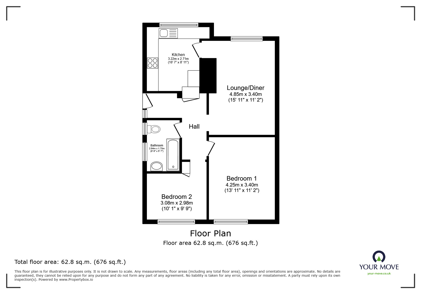Floorplan of 2 bedroom Semi Detached Bungalow for sale, Violet Avenue, Ramsgate, Kent, CT12