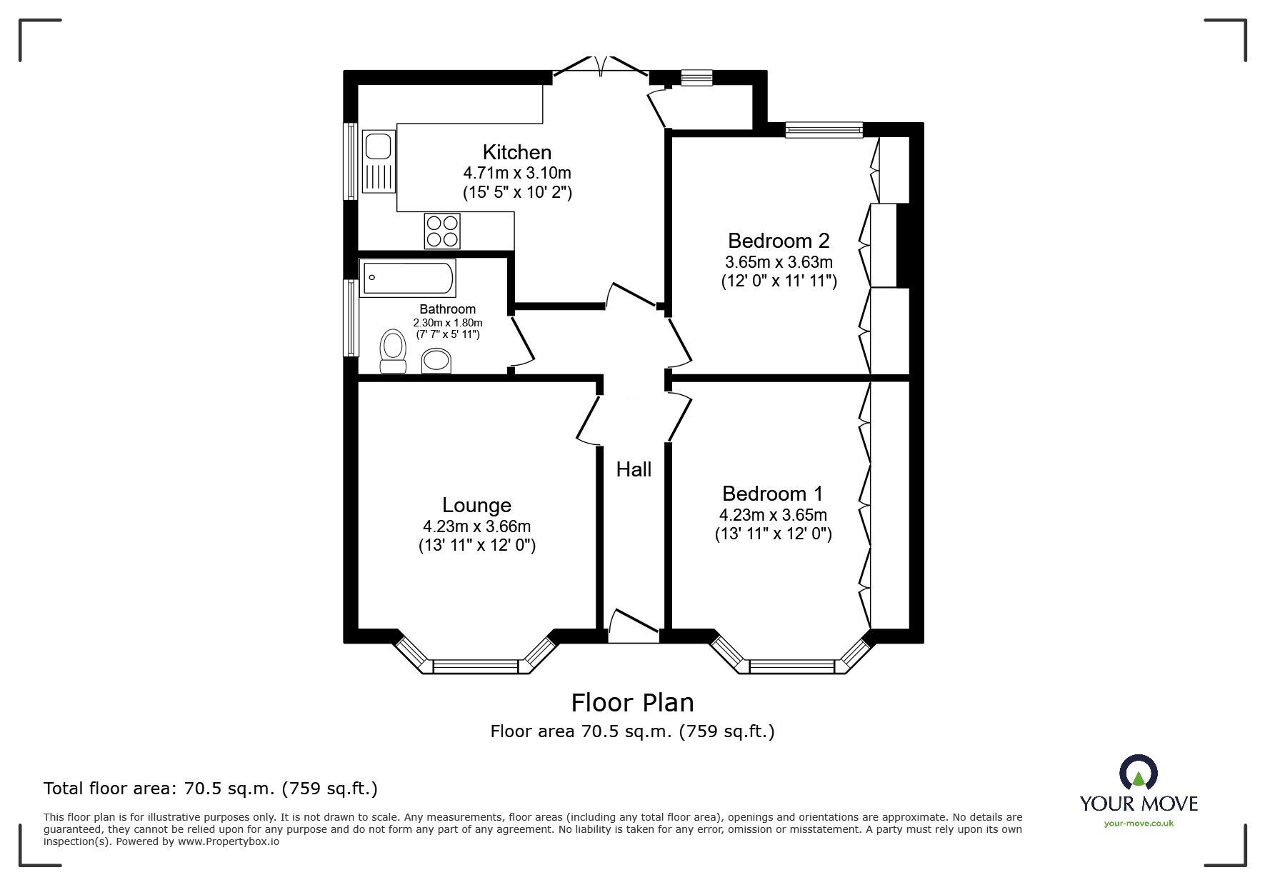 Floorplan of 2 bedroom Detached Bungalow for sale, Queens Avenue, Ramsgate, Kent, CT12