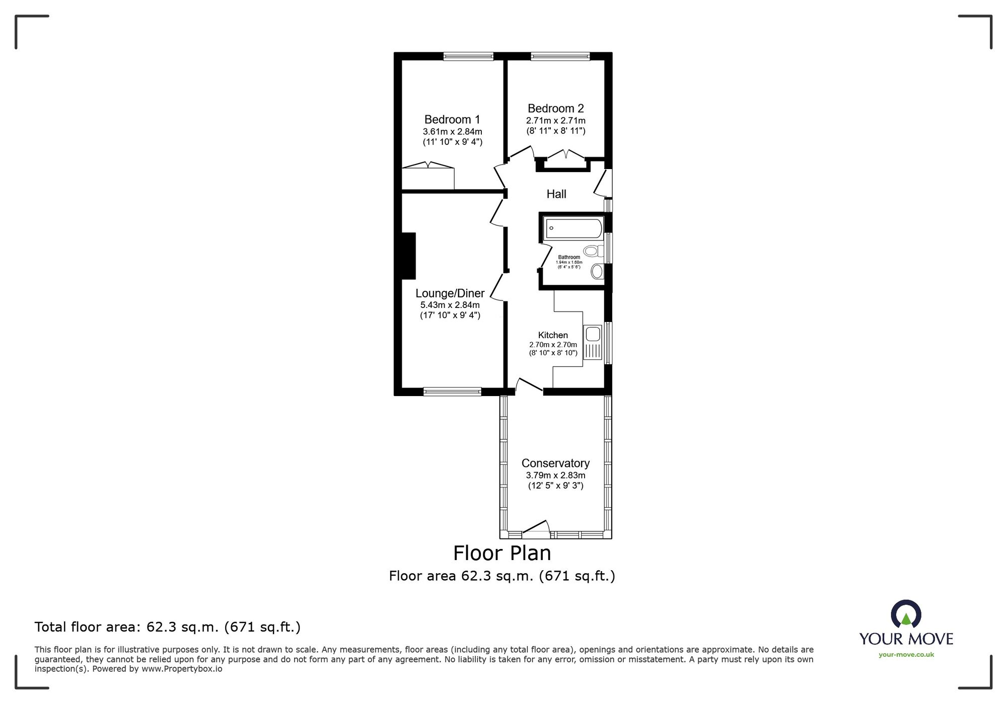 Floorplan of 2 bedroom Semi Detached Bungalow for sale, Highfield Road, Ramsgate, Kent, CT12