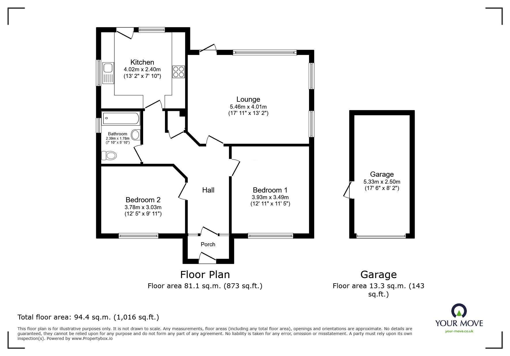 Floorplan of 2 bedroom Detached Bungalow for sale, Dane Court Gardens, Broadstairs, Kent, CT10