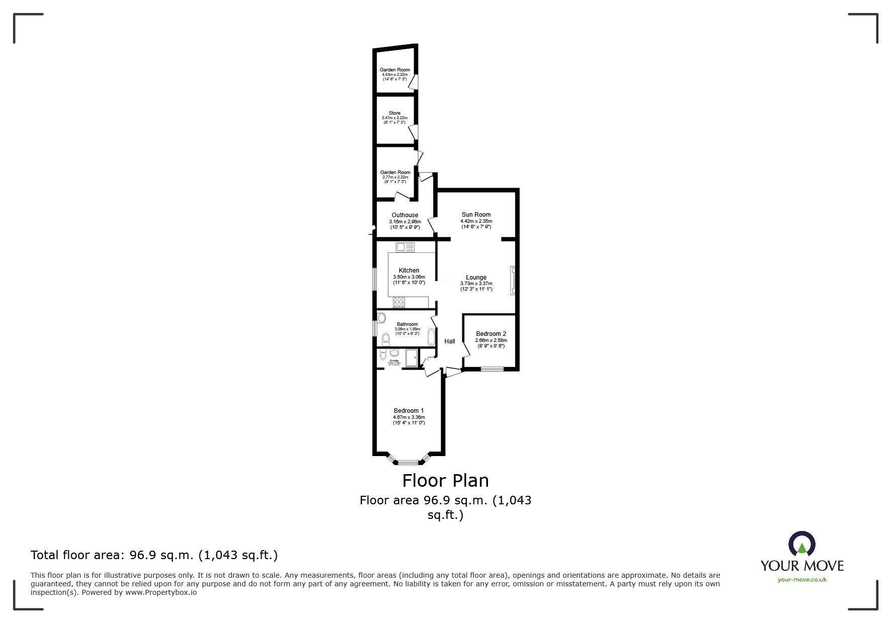 Floorplan of 2 bedroom Semi Detached Bungalow for sale, Coxes Lane, Ramsgate, Kent, CT12