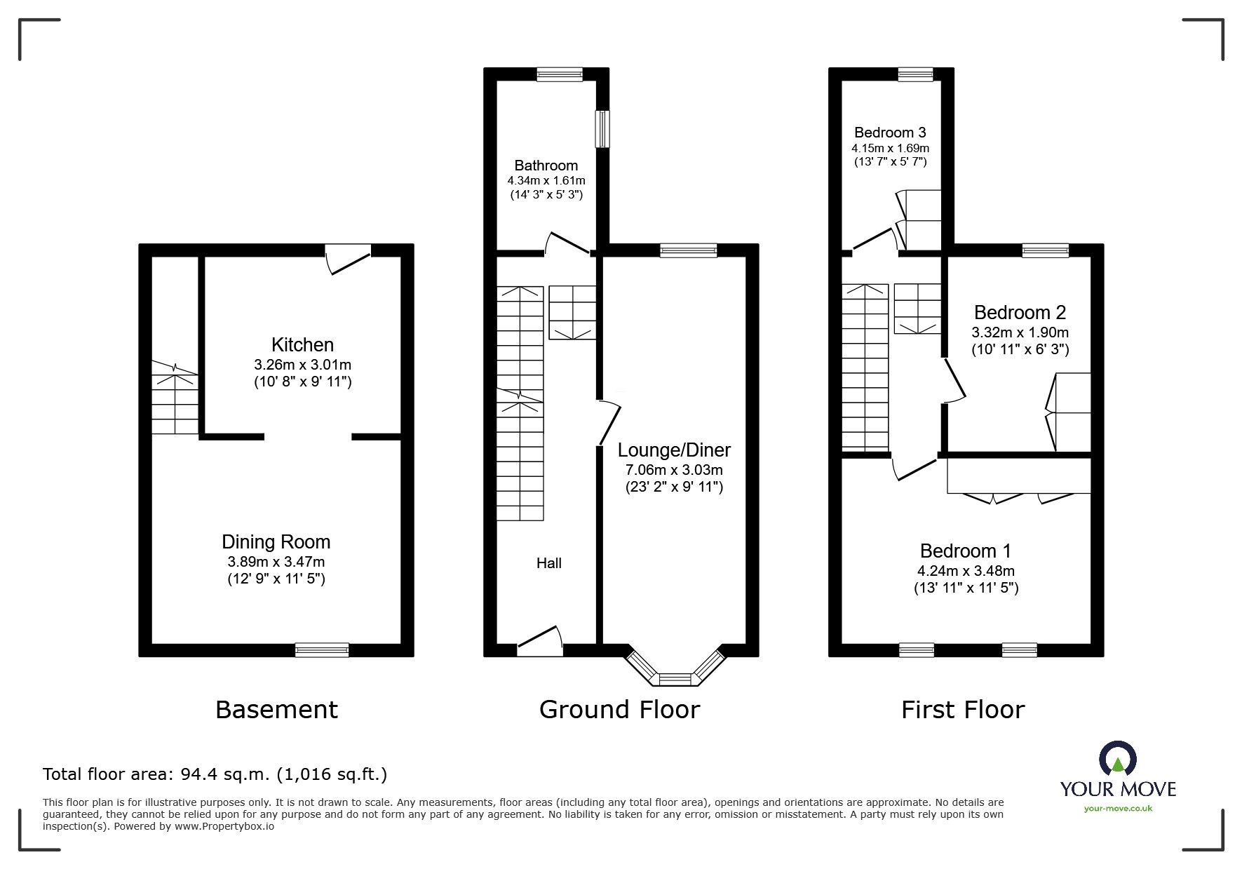 Floorplan of 3 bedroom Mid Terrace House to rent, Cumberland Road, Ramsgate, Kent, CT11