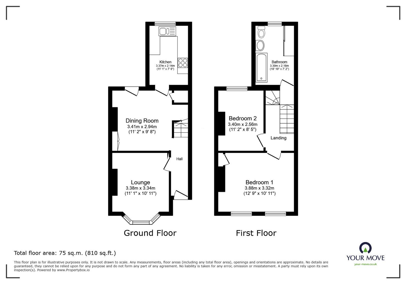 Floorplan of 2 bedroom Mid Terrace House to rent, Hereson Road, Ramsgate, Kent, CT11