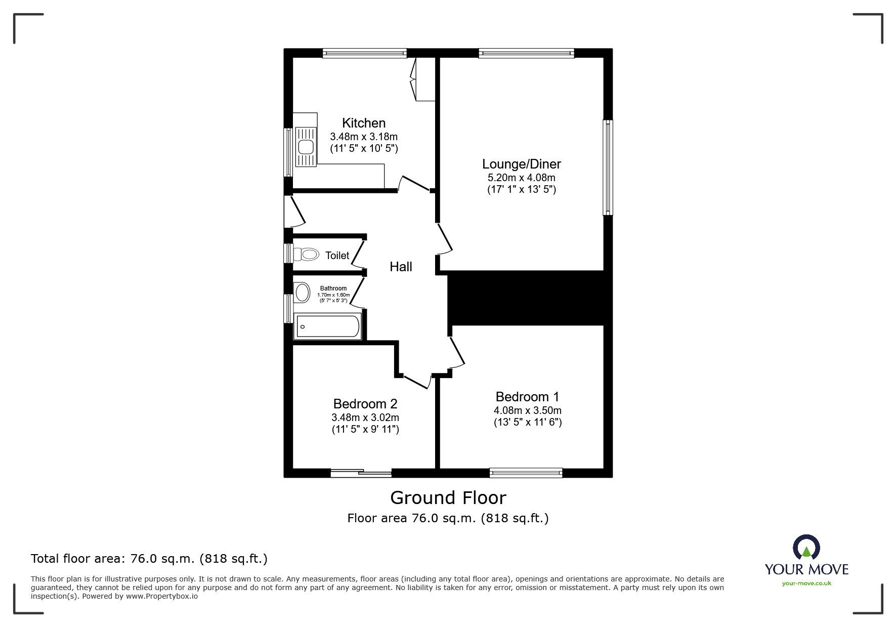 Floorplan of 2 bedroom Flat for sale, Belvedere Road, Broadstairs, Kent, CT10