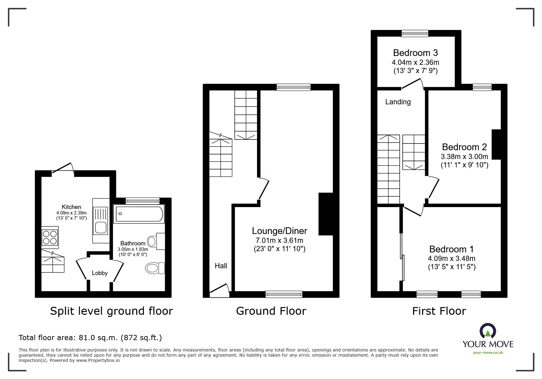 Floorplan of 3 bedroom Mid Terrace House for sale, Hillbrow Road, Ramsgate, Kent, CT11