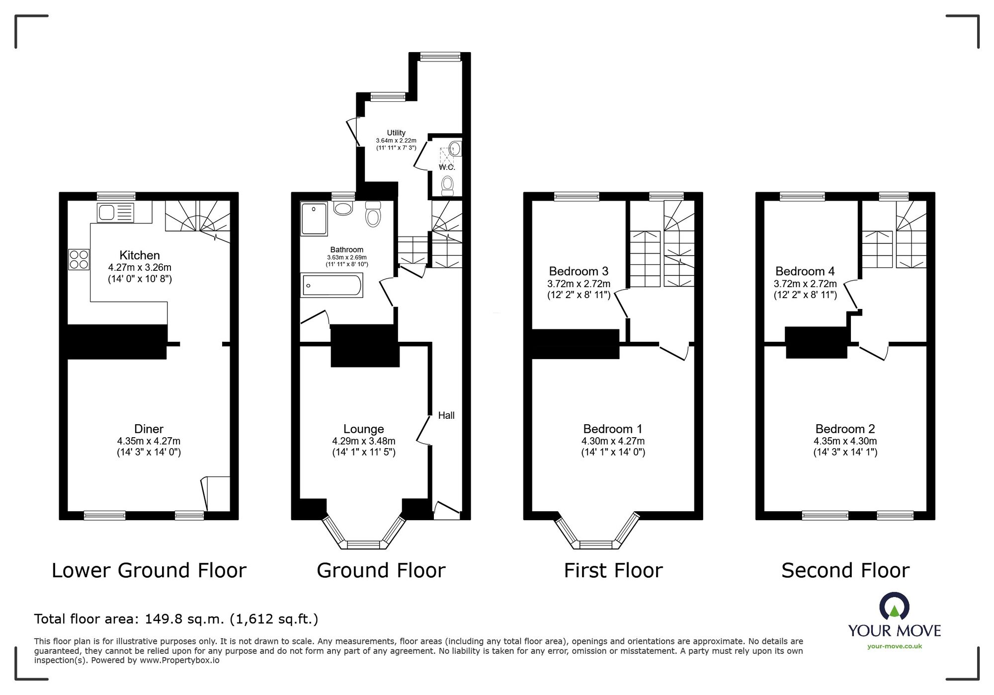Floorplan of 4 bedroom Mid Terrace House to rent, Rose Hill, Ramsgate, Kent, CT11