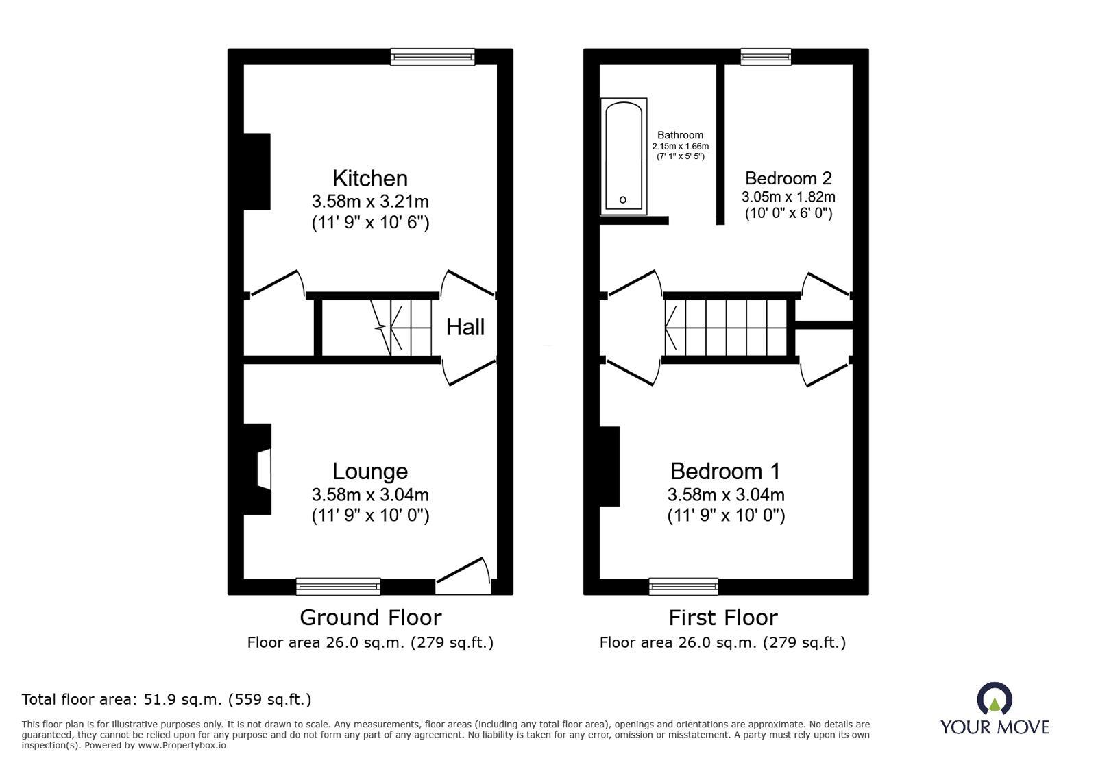 Floorplan of 2 bedroom Mid Terrace House for sale, Claremont Gardens, Ramsgate, Kent, CT11