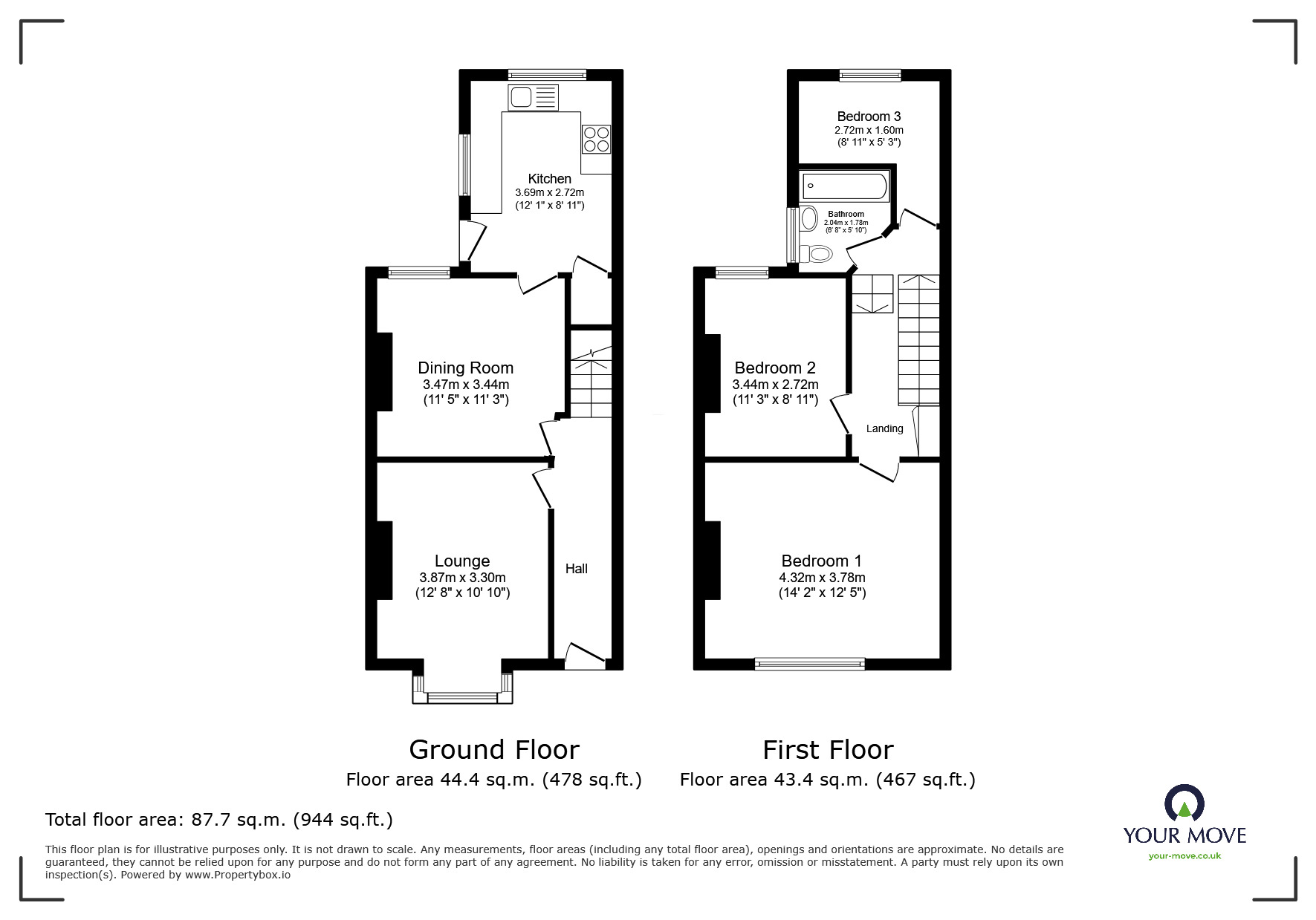 Floorplan of 3 bedroom Mid Terrace House to rent, Cheriton Avenue, Ramsgate, Kent, CT12