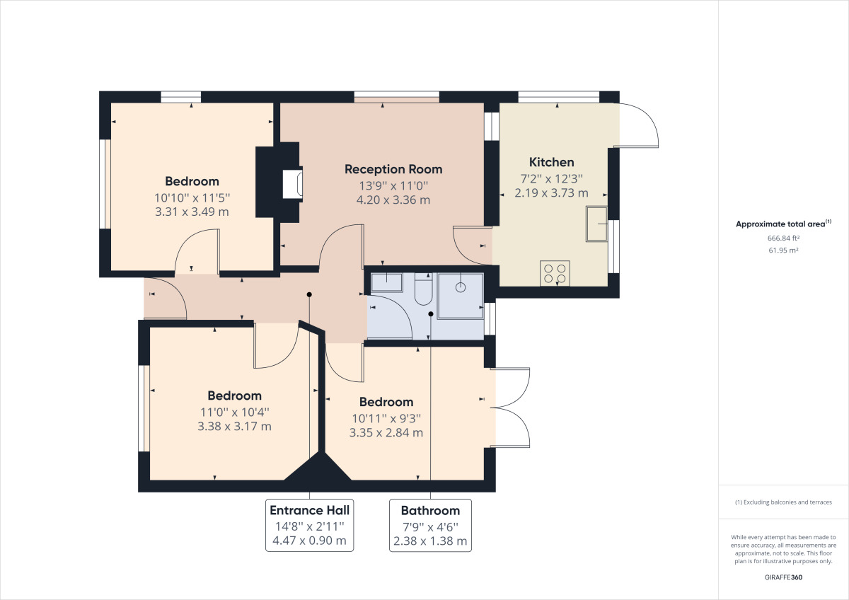 Floorplan of 3 bedroom Semi Detached Bungalow to rent, Cross Road, Mawneys, Romford, RM7