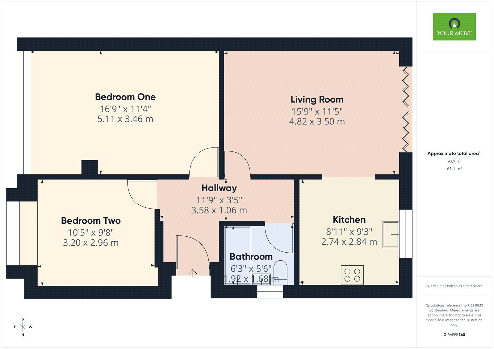 Floorplan of 2 bedroom Semi Detached Bungalow to rent, Clarence Road, Pilgrims Hatch, Essex, CM15