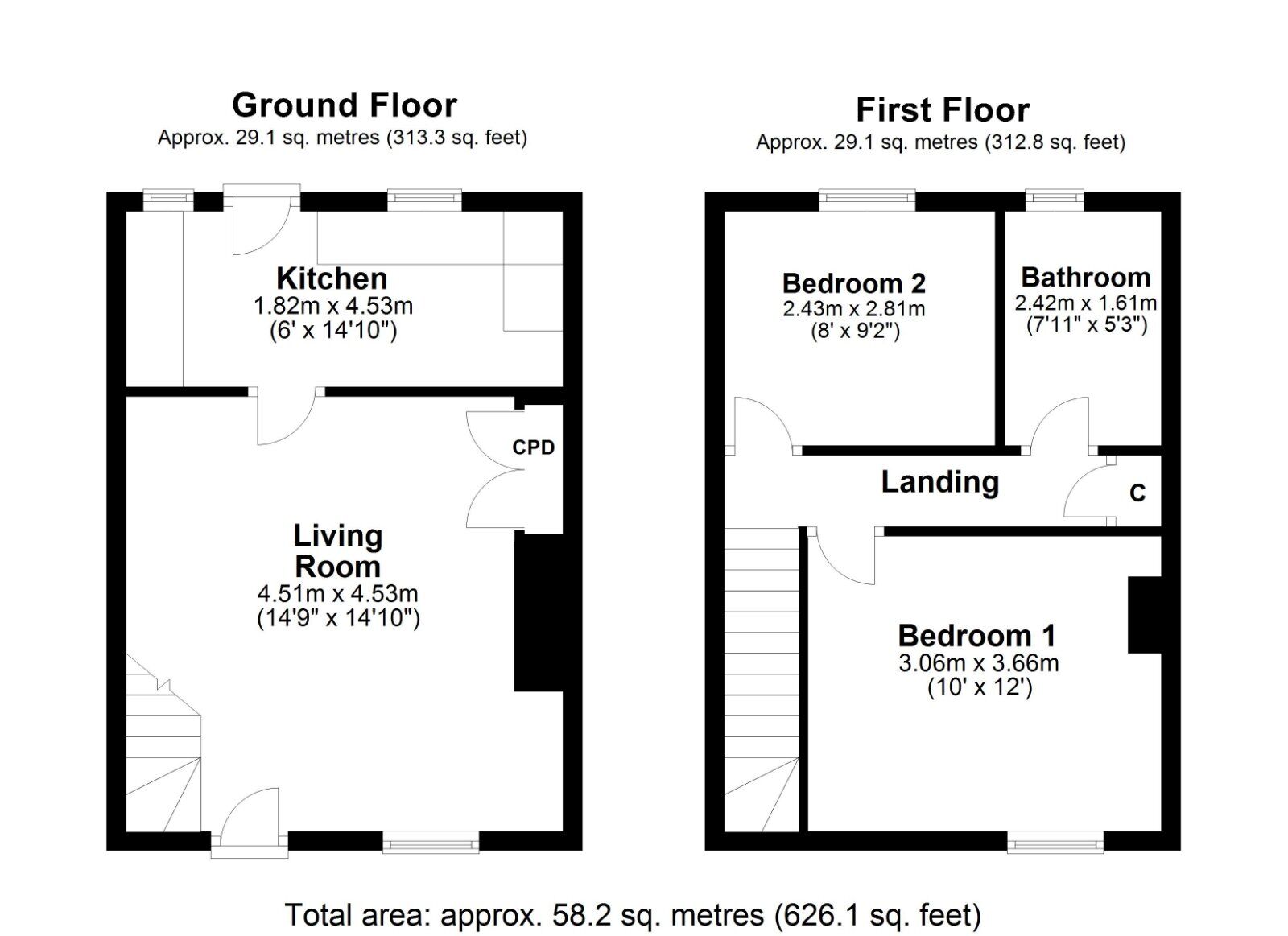 Floorplan of 2 bedroom Mid Terrace House to rent, Forth Street, Chopwell, Tyne and Wear, NE17