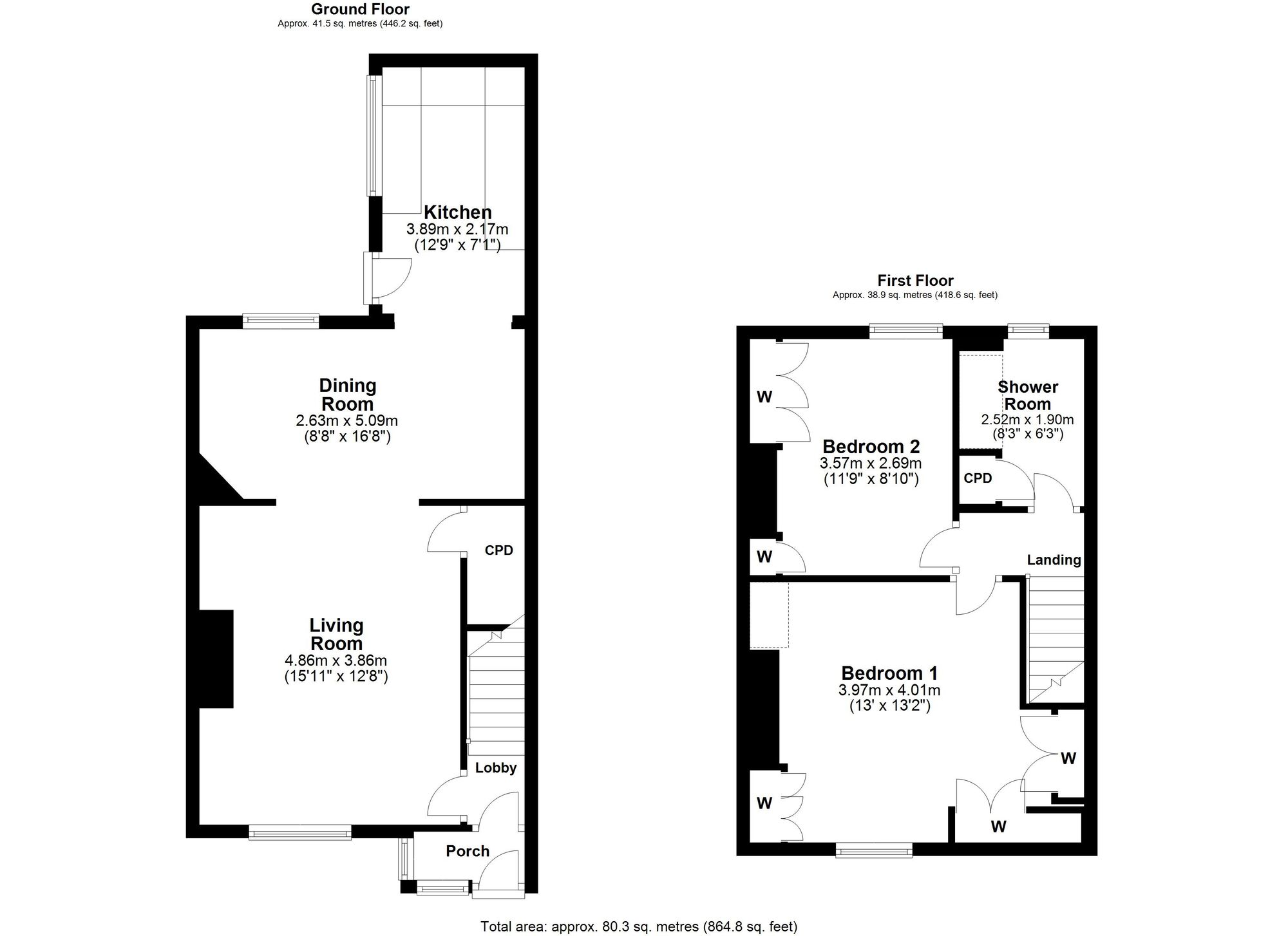 Floorplan of 2 bedroom Mid Terrace House for sale, South View East, Rowlands Gill, NE39