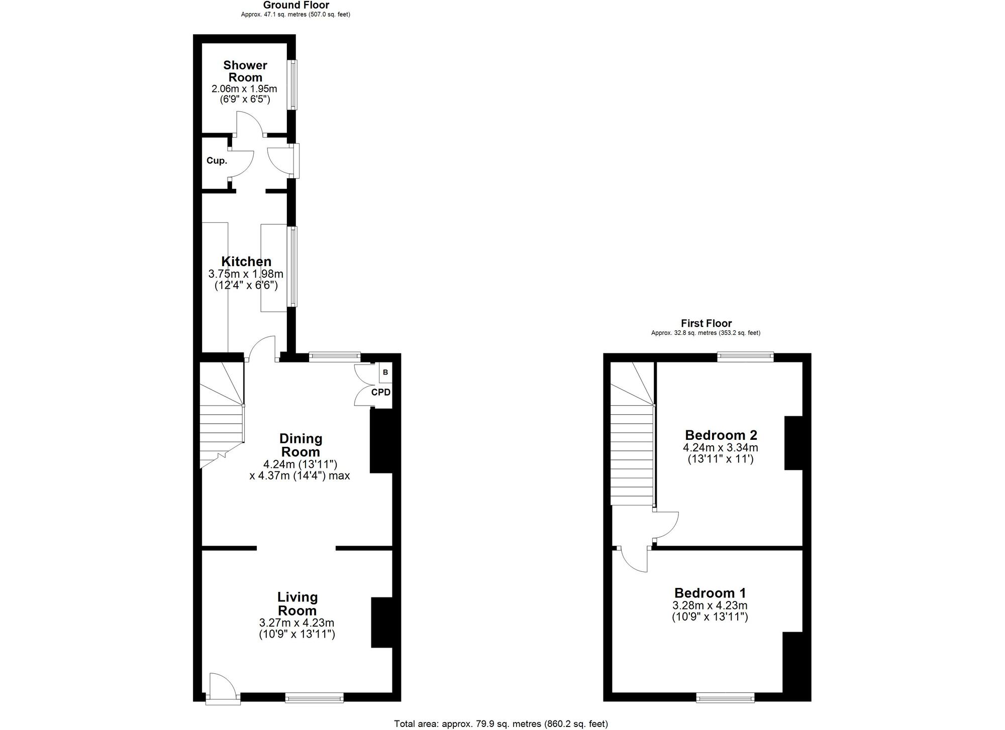 Floorplan of 2 bedroom Mid Terrace House for sale, Towneley Terrace, High Spen, Tyne And Wear, NE39