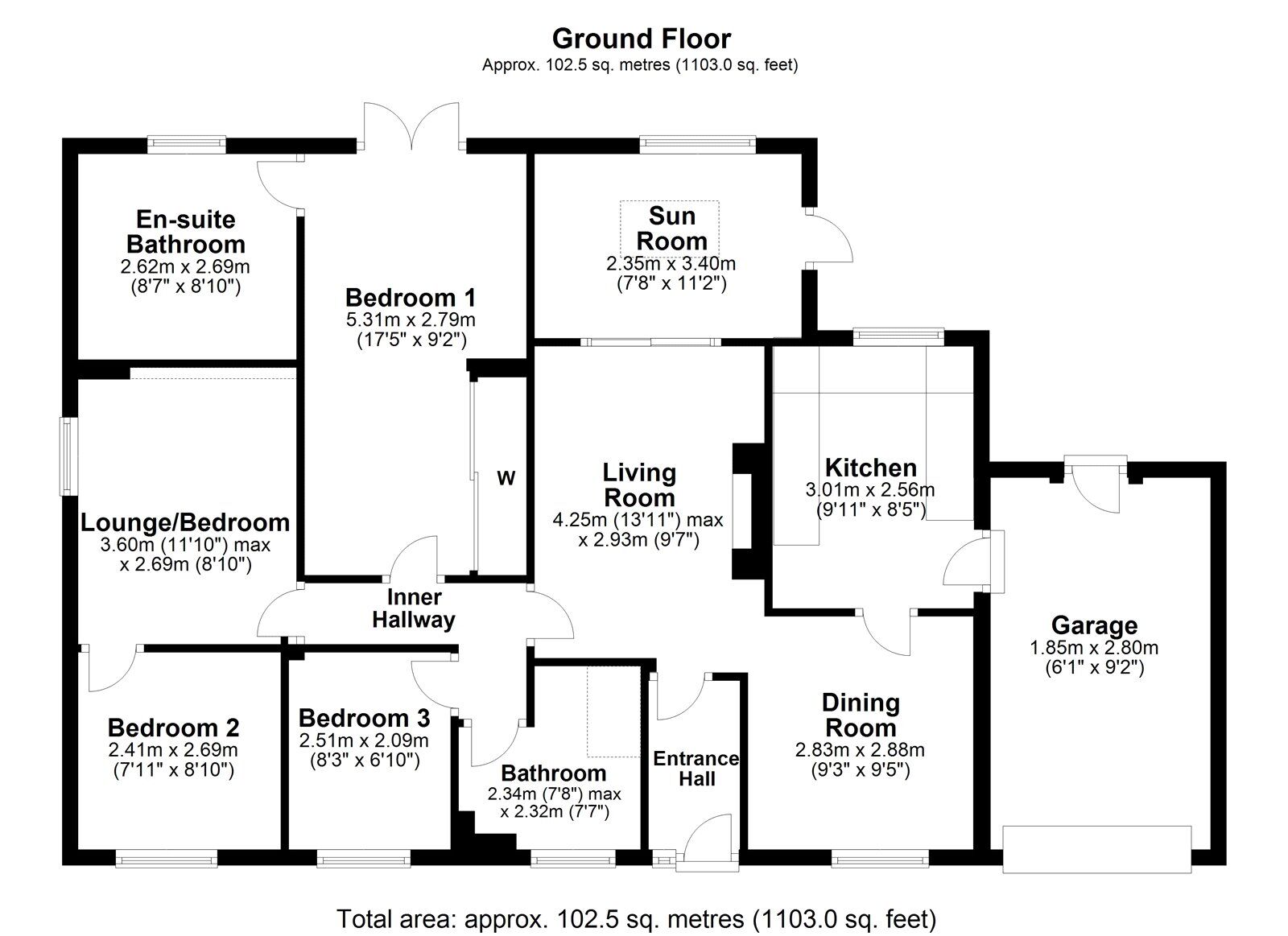 Floorplan of 3 bedroom Detached Bungalow for sale, Forge Close, Blackhall Mill, Newcastle upon Tyne, NE17