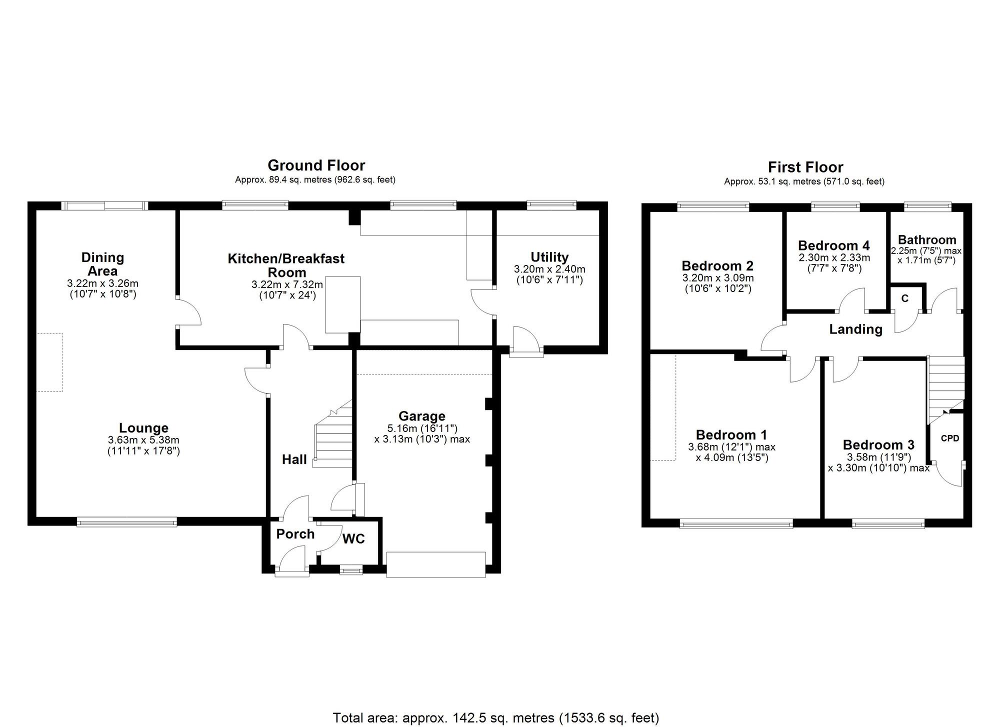 Floorplan of 4 bedroom Detached House for sale, Spen Burn, High Spen, Tyne and Wear, NE39