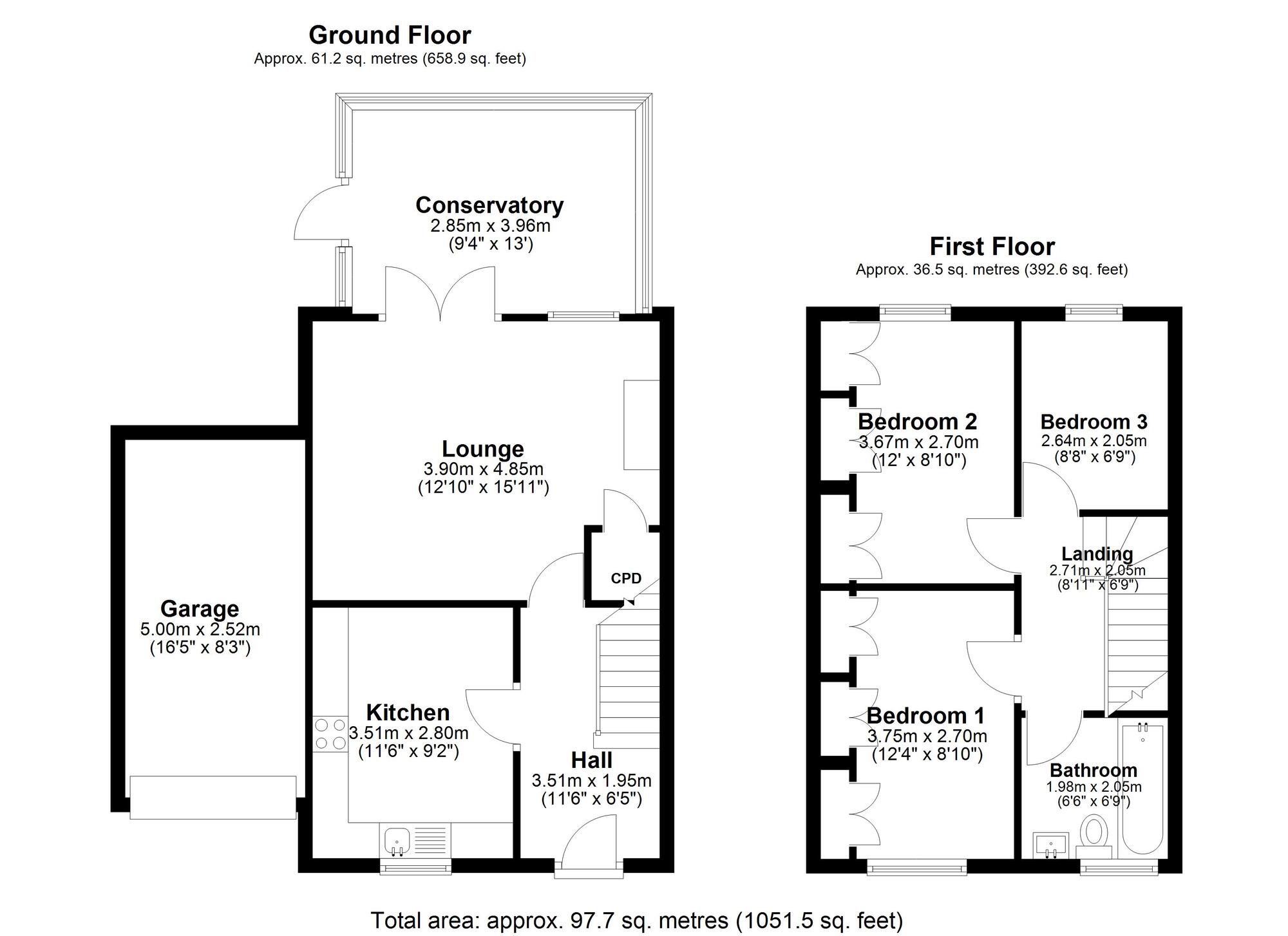 Floorplan of 3 bedroom Detached House for sale, Cricket Terrace, Burnopfield, Durham, NE16
