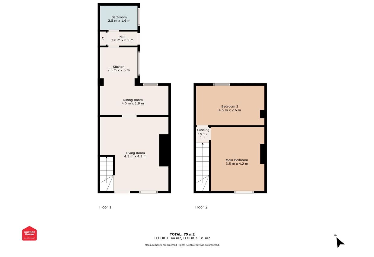 Floorplan of 2 bedroom End Terrace House for sale, Humber Street, Chopwell, Tyne and Wear, NE17