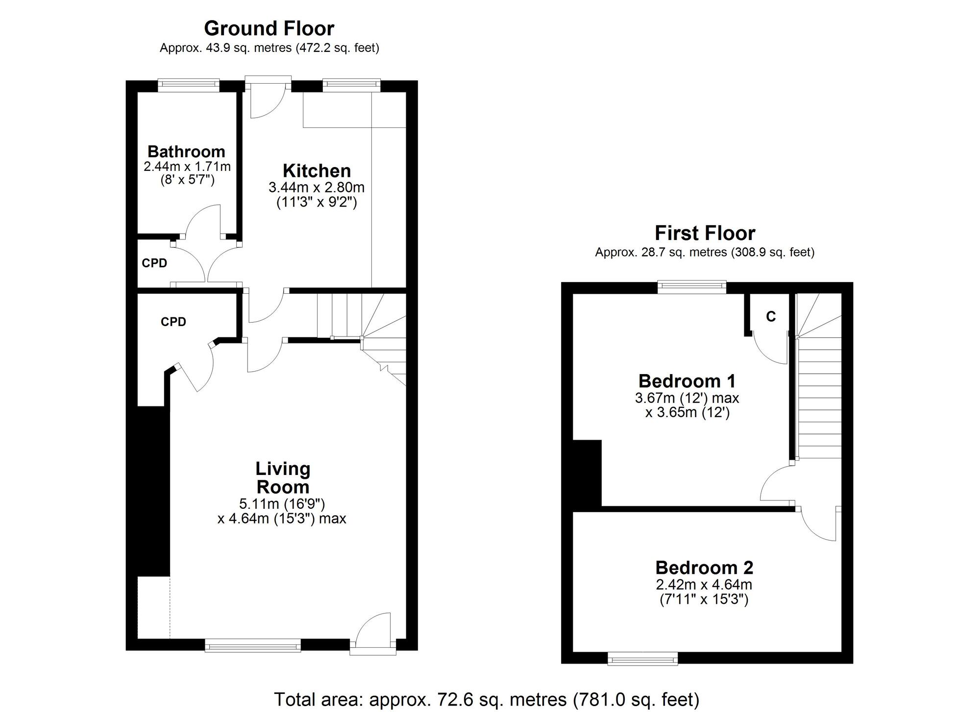 Floorplan of 2 bedroom Mid Terrace House to rent, Thames Street, Chopwell, Tyne and Wear, NE17