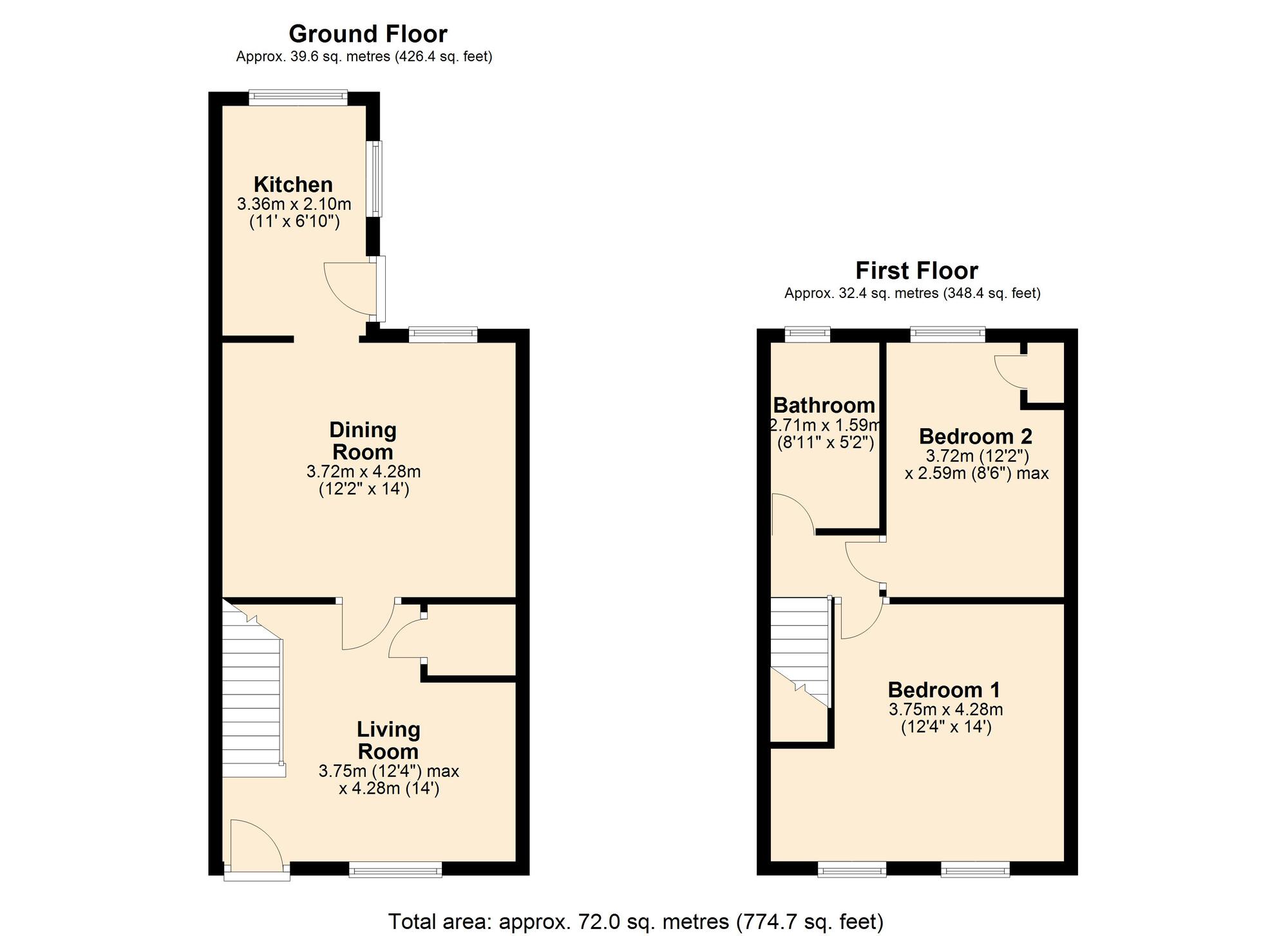 Floorplan of 2 bedroom Mid Terrace House for sale, Robert Terrace, High Spen, Tyne and Wear, NE39