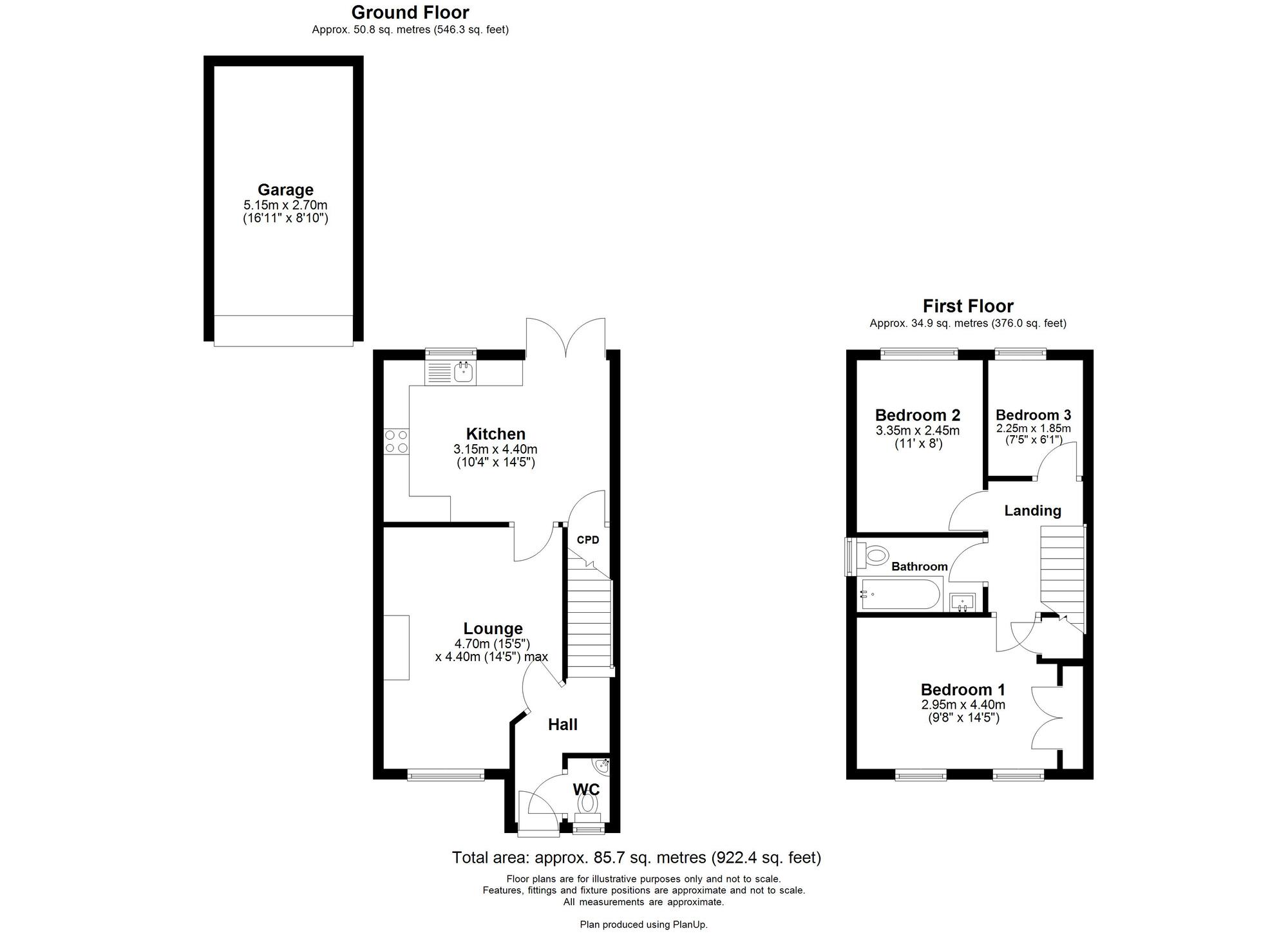 Floorplan of 3 bedroom Semi Detached House for sale, Oakwell Court, Hamsterley Colliery, Durham, NE17