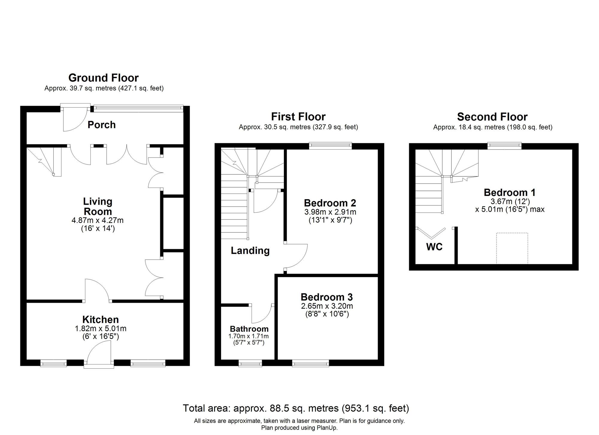 Floorplan of 3 bedroom Mid Terrace House to rent, Langdale Terrace, Low Westwood, Durham, NE17