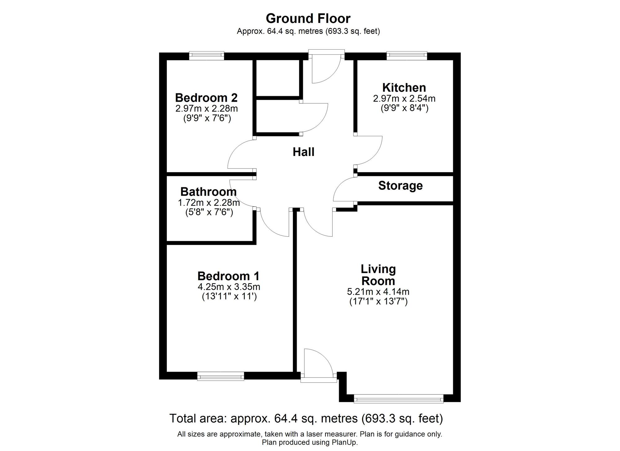 Floorplan of 2 bedroom Mid Terrace Bungalow for sale, Hollydene, Rowlands Gill, Tyne and Wear, NE39