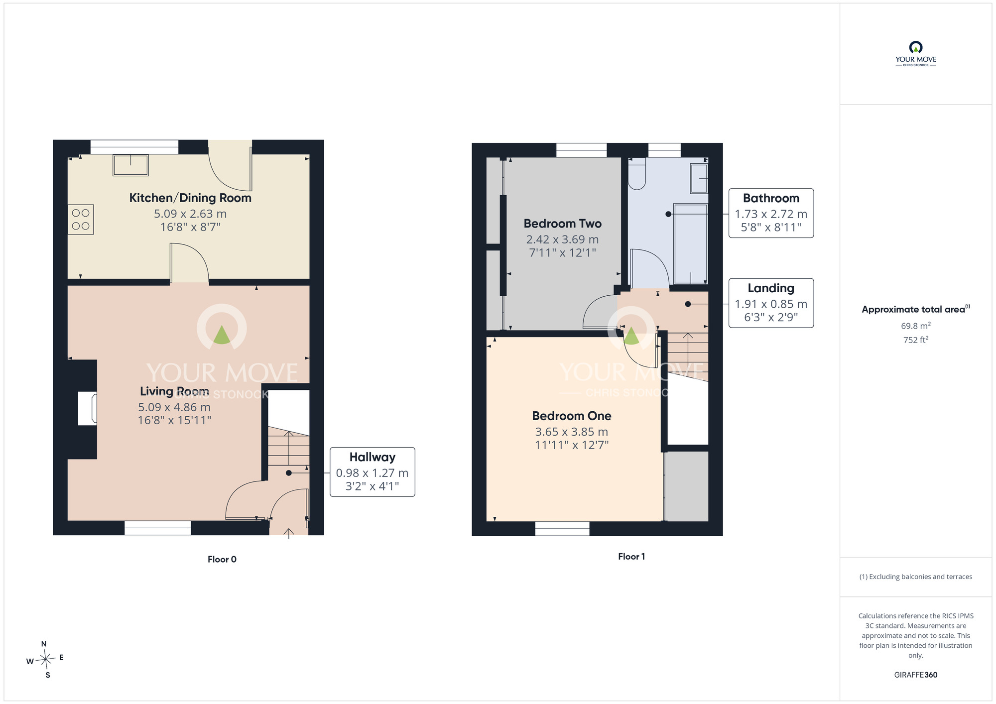 Floorplan of 2 bedroom Mid Terrace House to rent, South View East, Highfield, Rowlands Gill, NE39