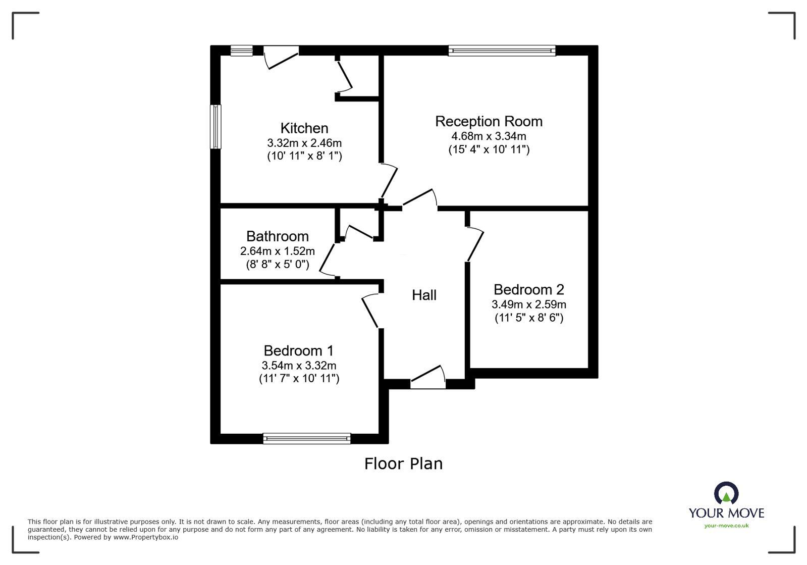 Floorplan of 2 bedroom Semi Detached Bungalow for sale, Danes Mead, Kemsley, Kent, ME10