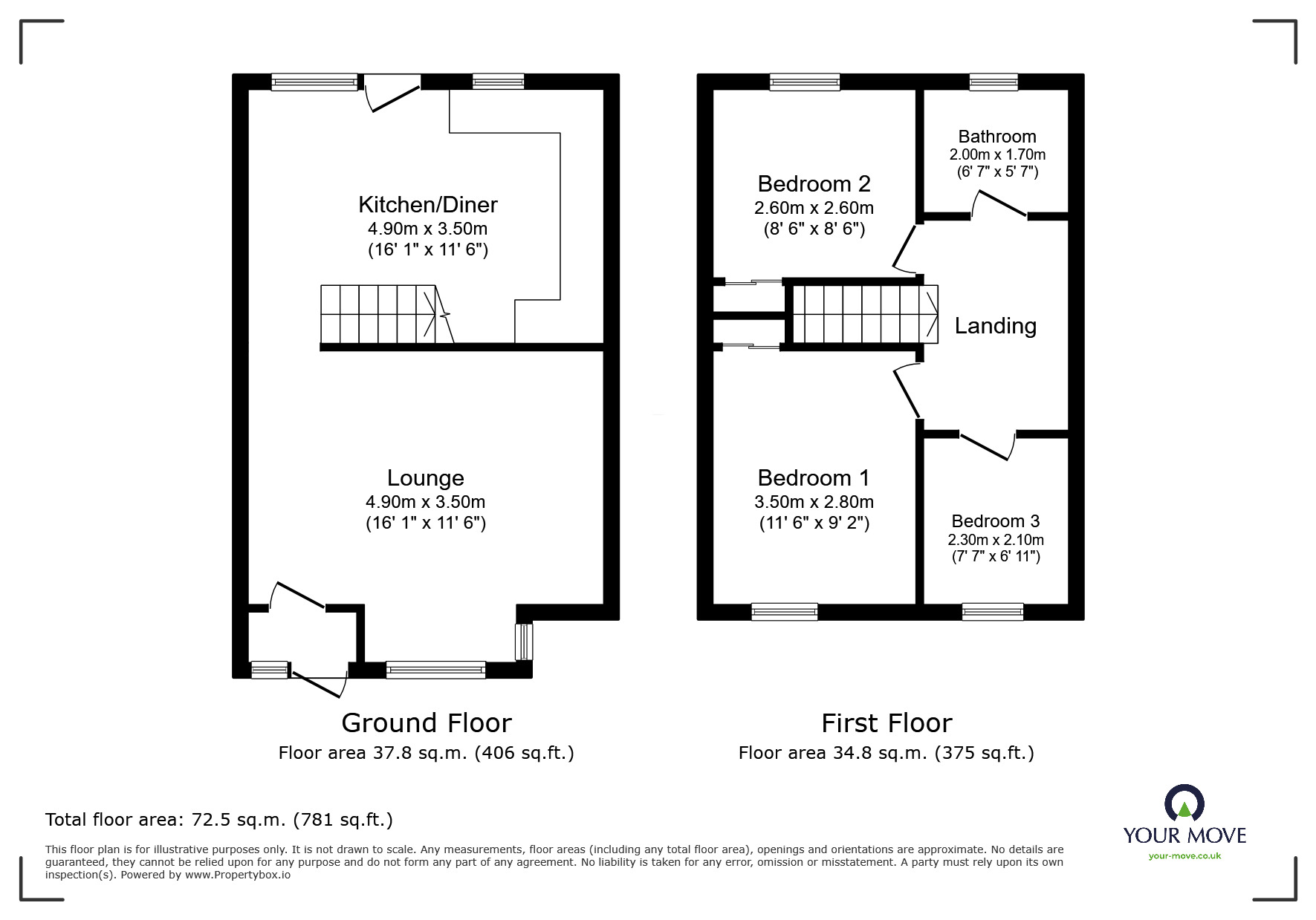 Floorplan of 3 bedroom Mid Terrace House for sale, Seasalter Close, Warden, Kent, ME12