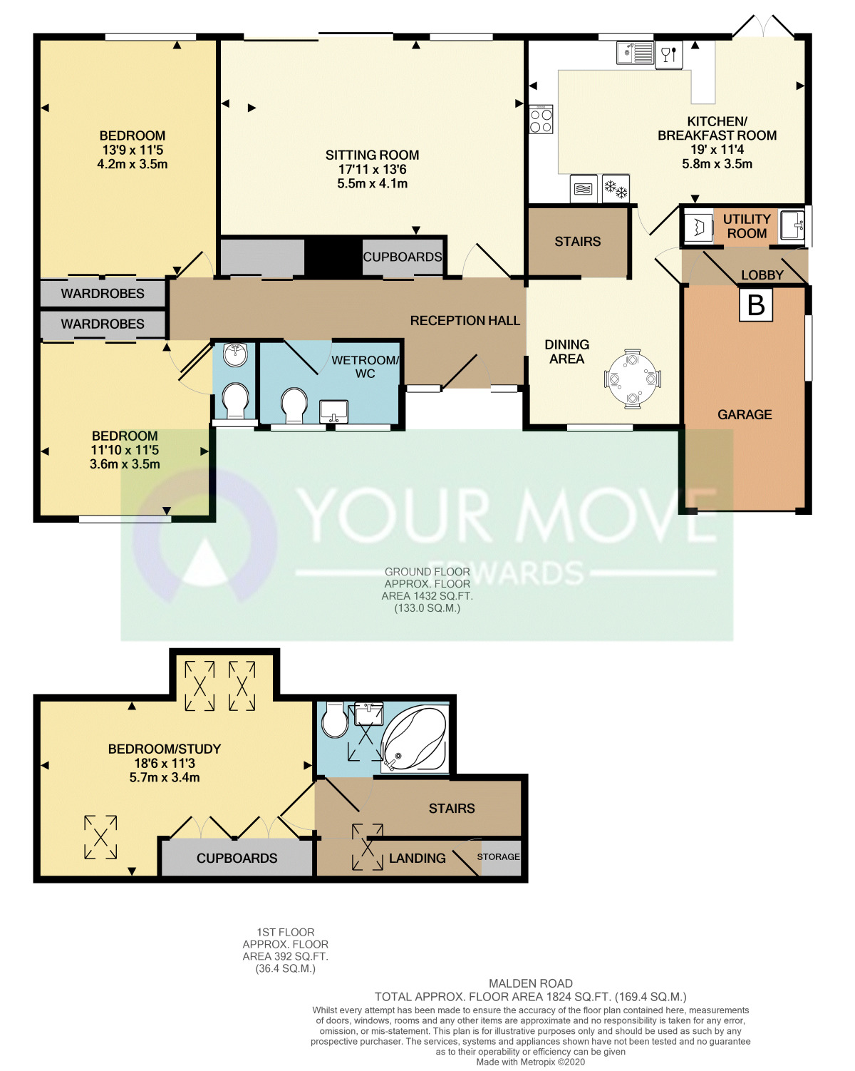 Floorplan of 3 bedroom Detached Bungalow for sale, Malden Road, Devon, EX10