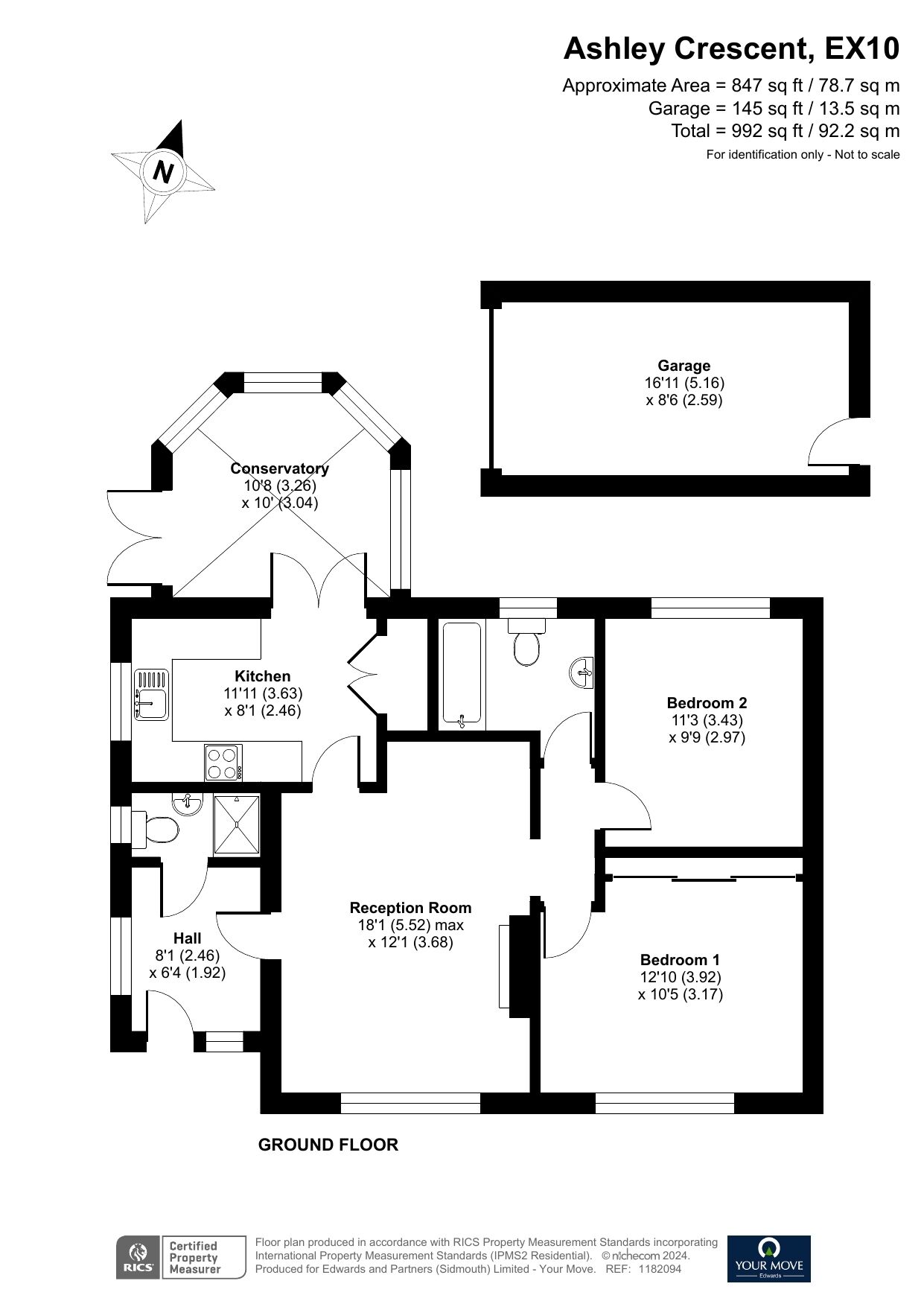 Floorplan of 2 bedroom Semi Detached Bungalow for sale, Ashley Crescent, Devon, EX10