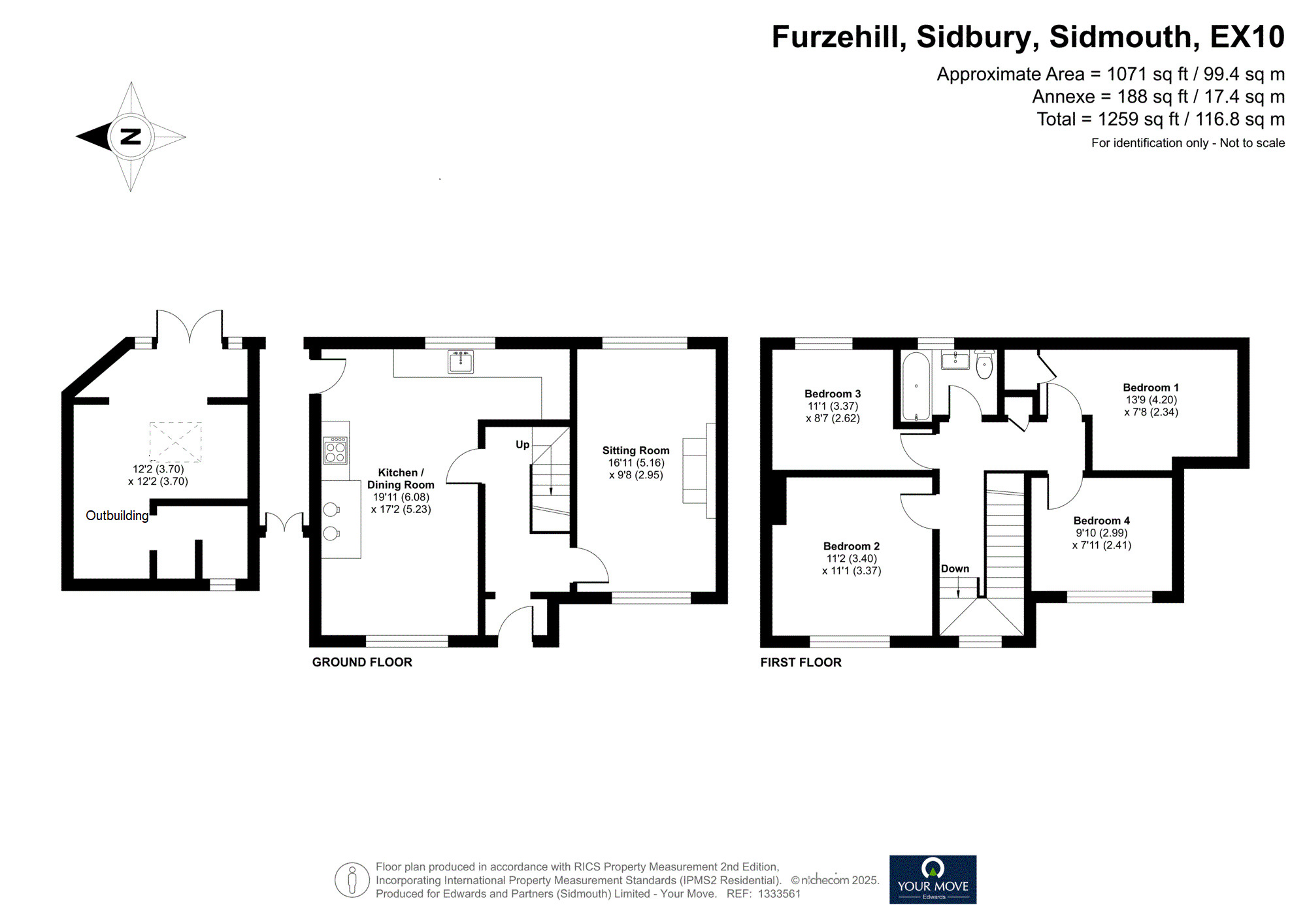 Floorplan of 4 bedroom End Terrace House for sale, Furzehill, Sidbury, Devon, EX10