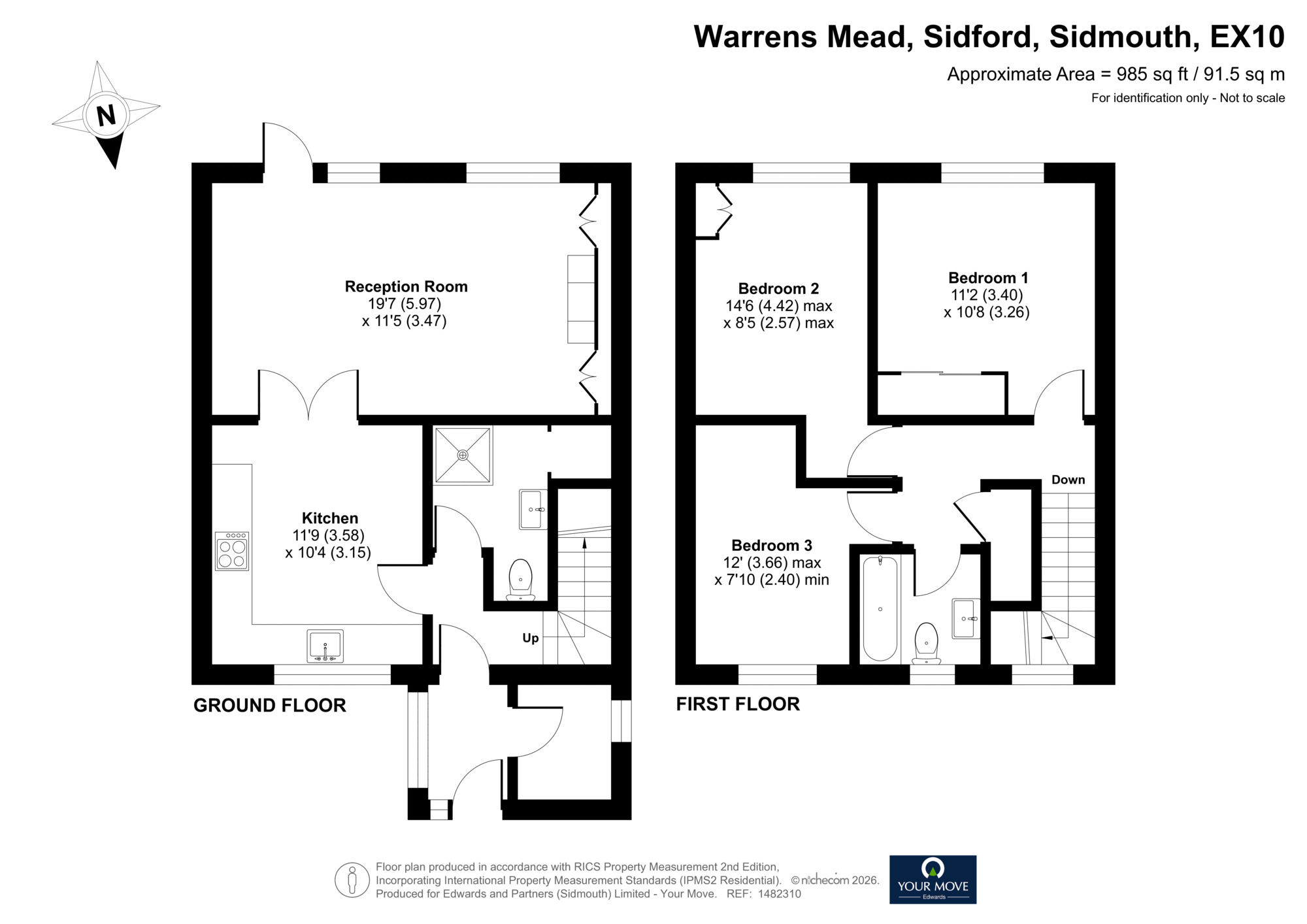 Floorplan of 3 bedroom End Terrace House for sale, Warrens Mead, Sidford, Devon, EX10