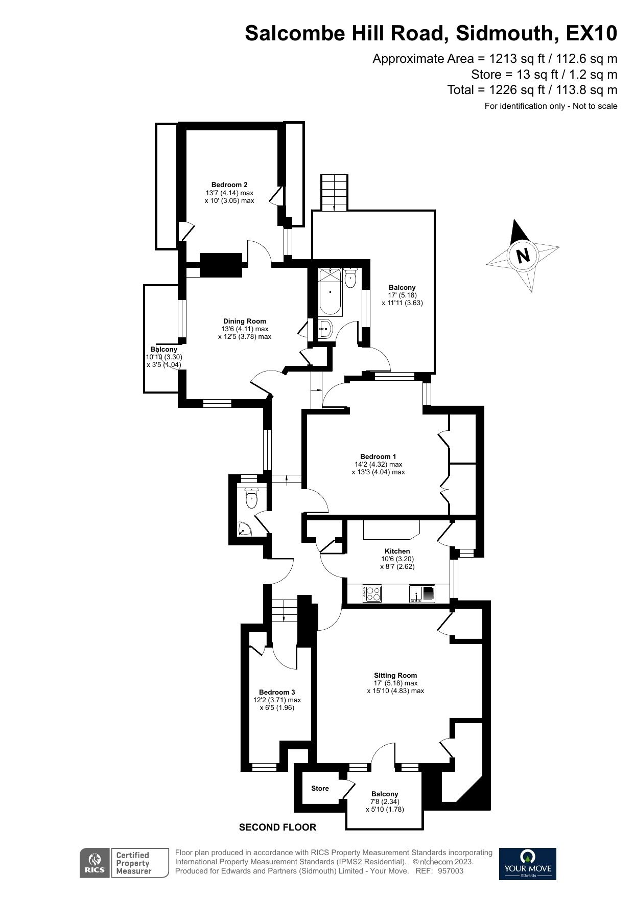 Floorplan of 3 bedroom  Flat for sale, Salcombe Hill Road, Sidmouth, Devon, EX10