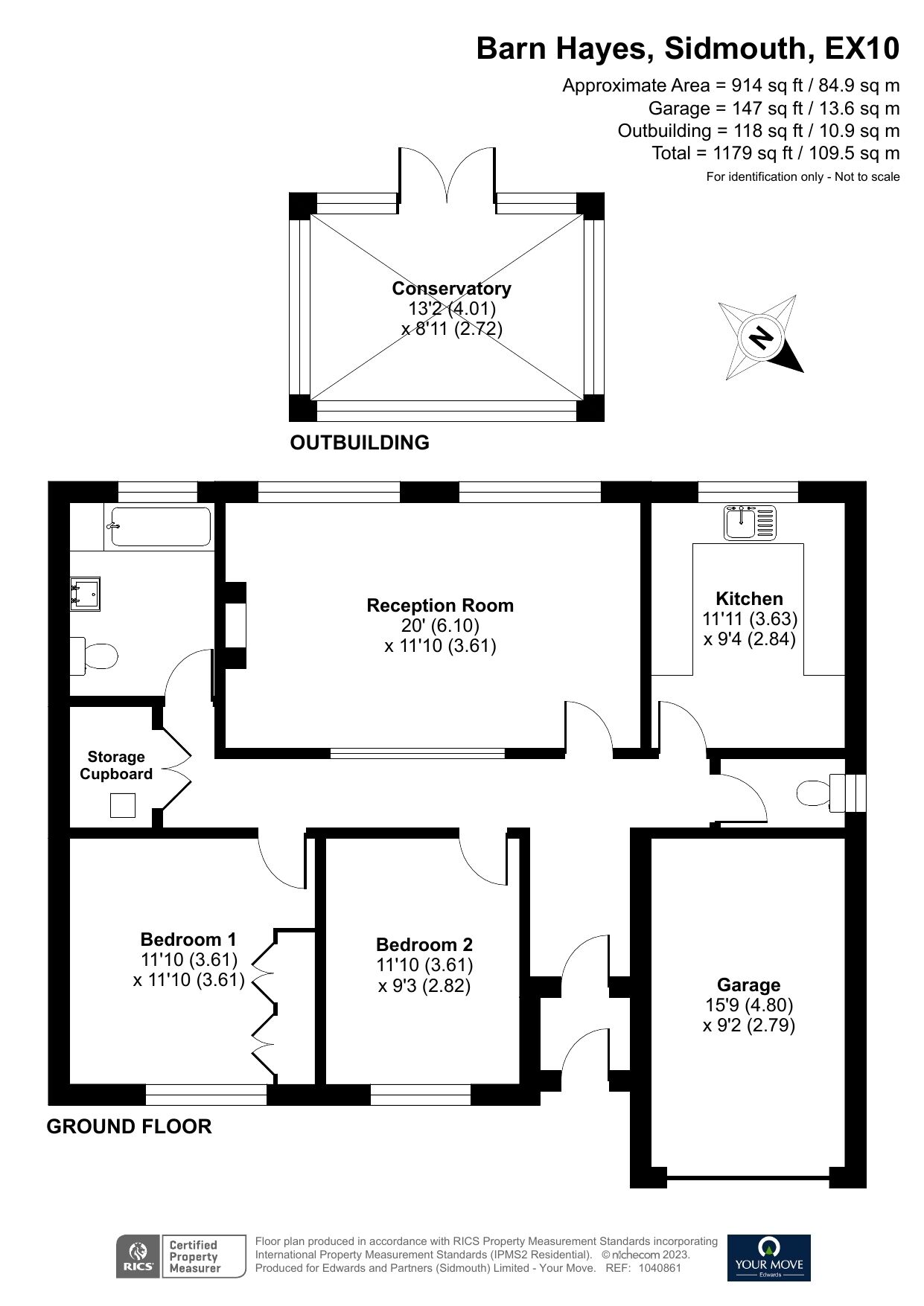 Floorplan of 2 bedroom Detached Bungalow for sale, Barn Hayes, Sidmouth, Devon, EX10