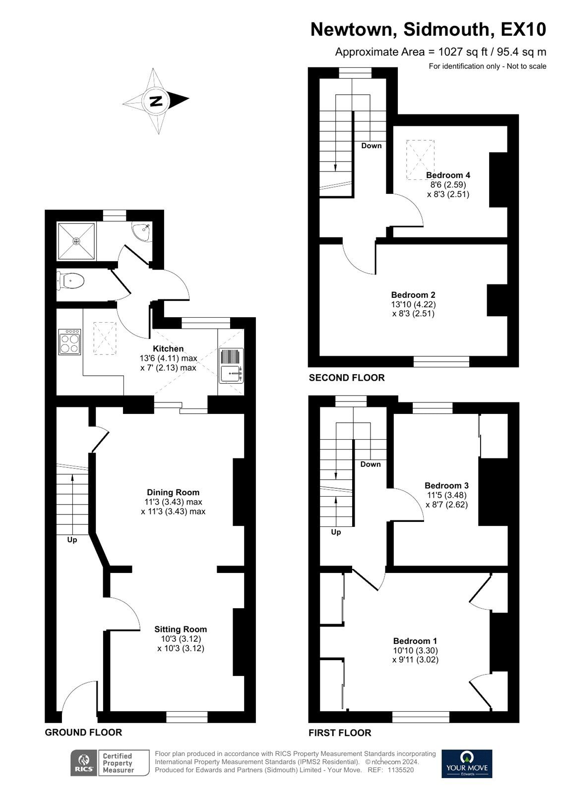 Floorplan of 4 bedroom Mid Terrace House for sale, Newtown, Sidmouth, Devon, EX10