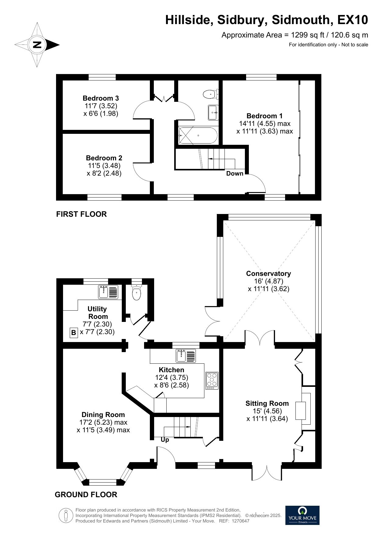 Floorplan of 3 bedroom Semi Detached House for sale, Hillside, Sidbury, Devon, EX10