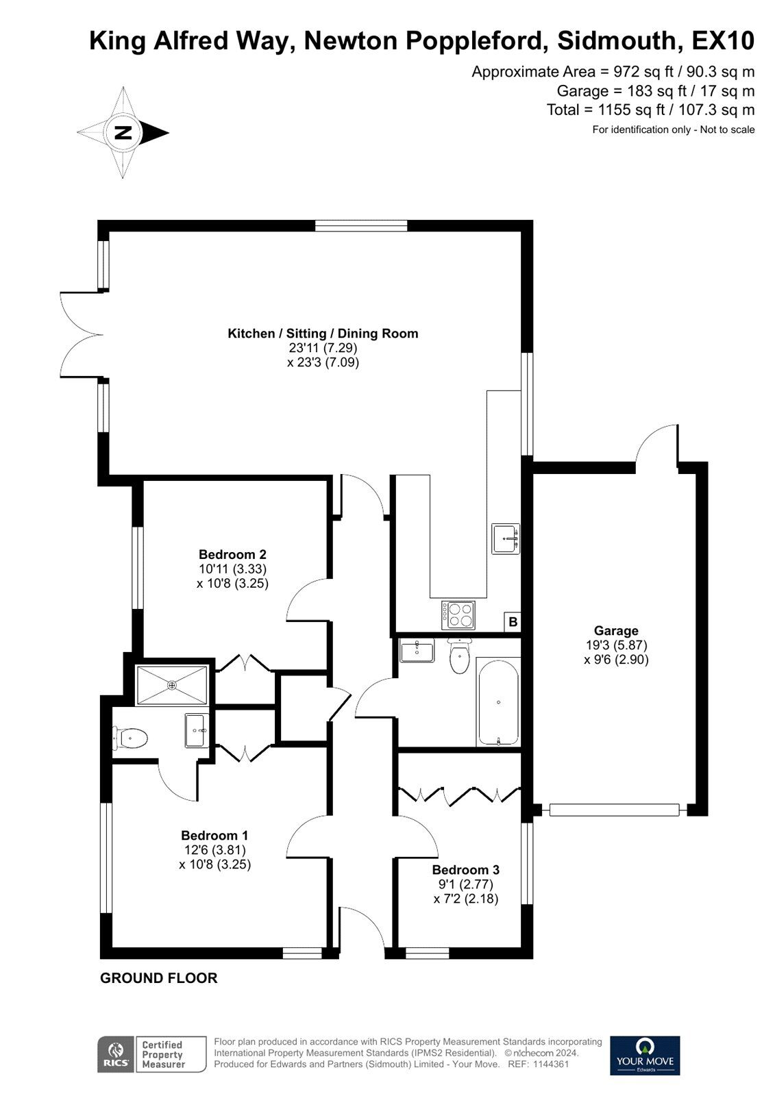 Floorplan of 3 bedroom Detached Bungalow for sale, King Alfred Way, Newton Poppleford, Devon, EX10